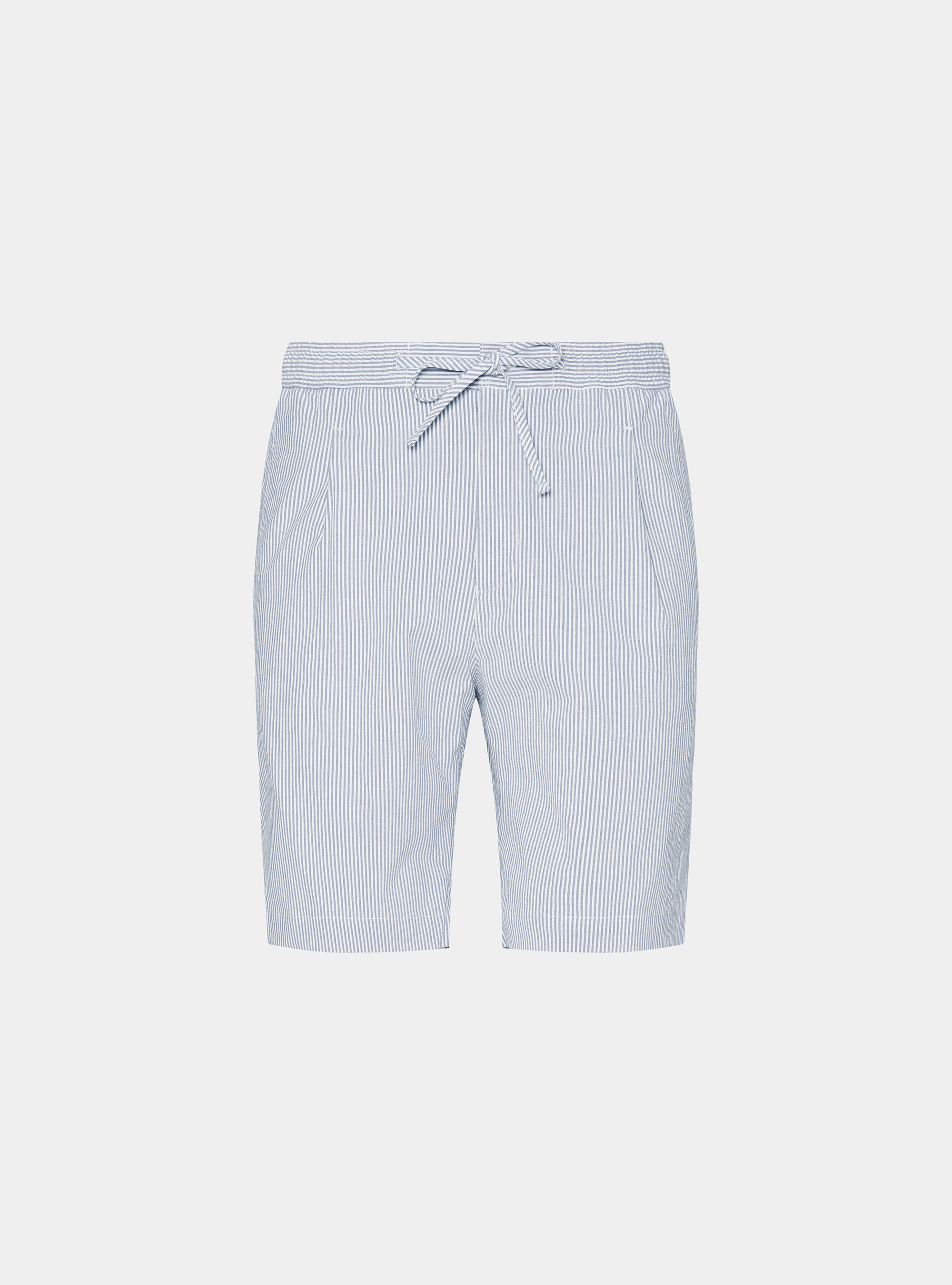 Stretch seersucker cotton Bermuda shorts with drawstring, BLUE