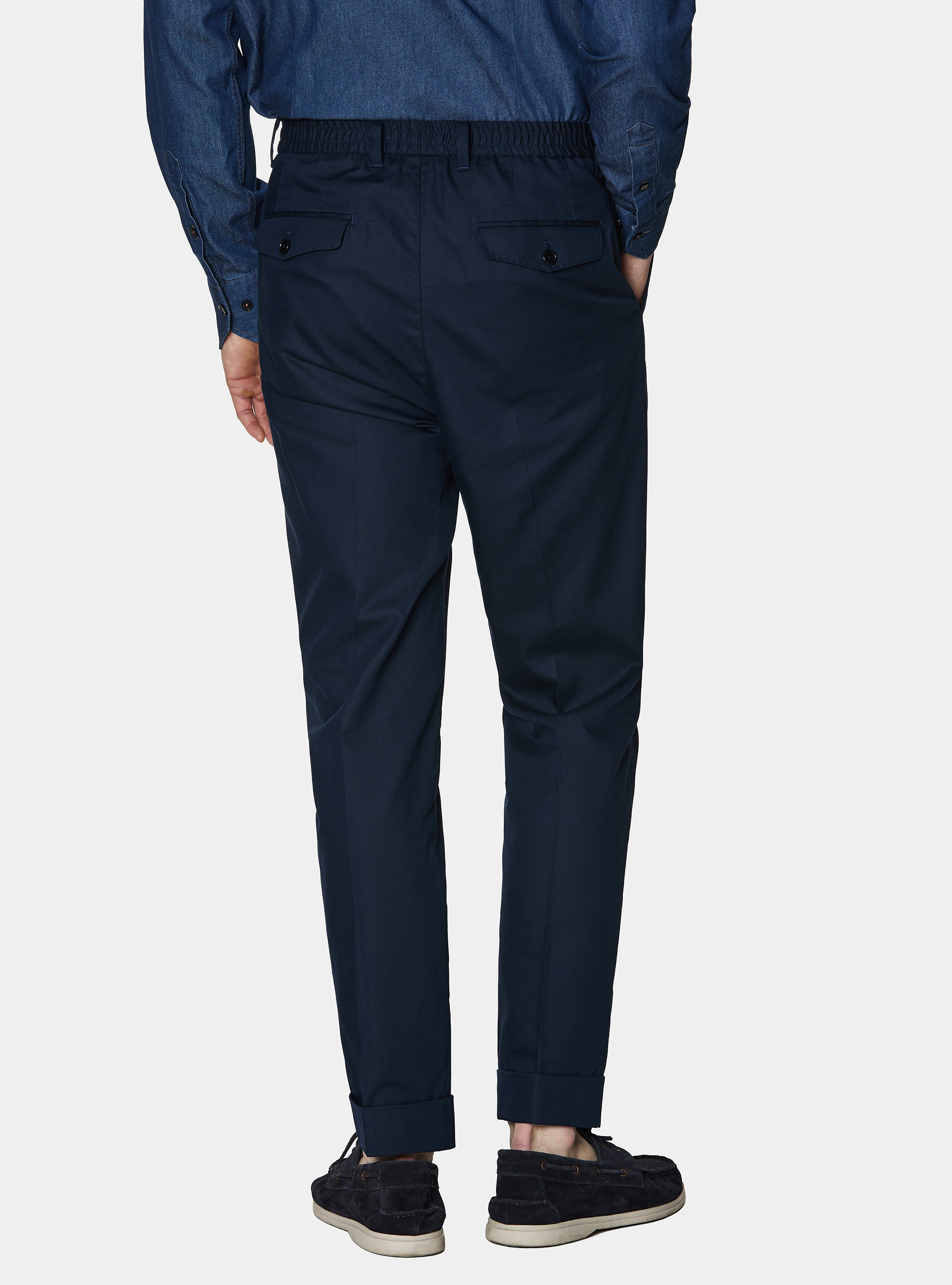 Cotton-blend pleated trousers, NAVY BLUE