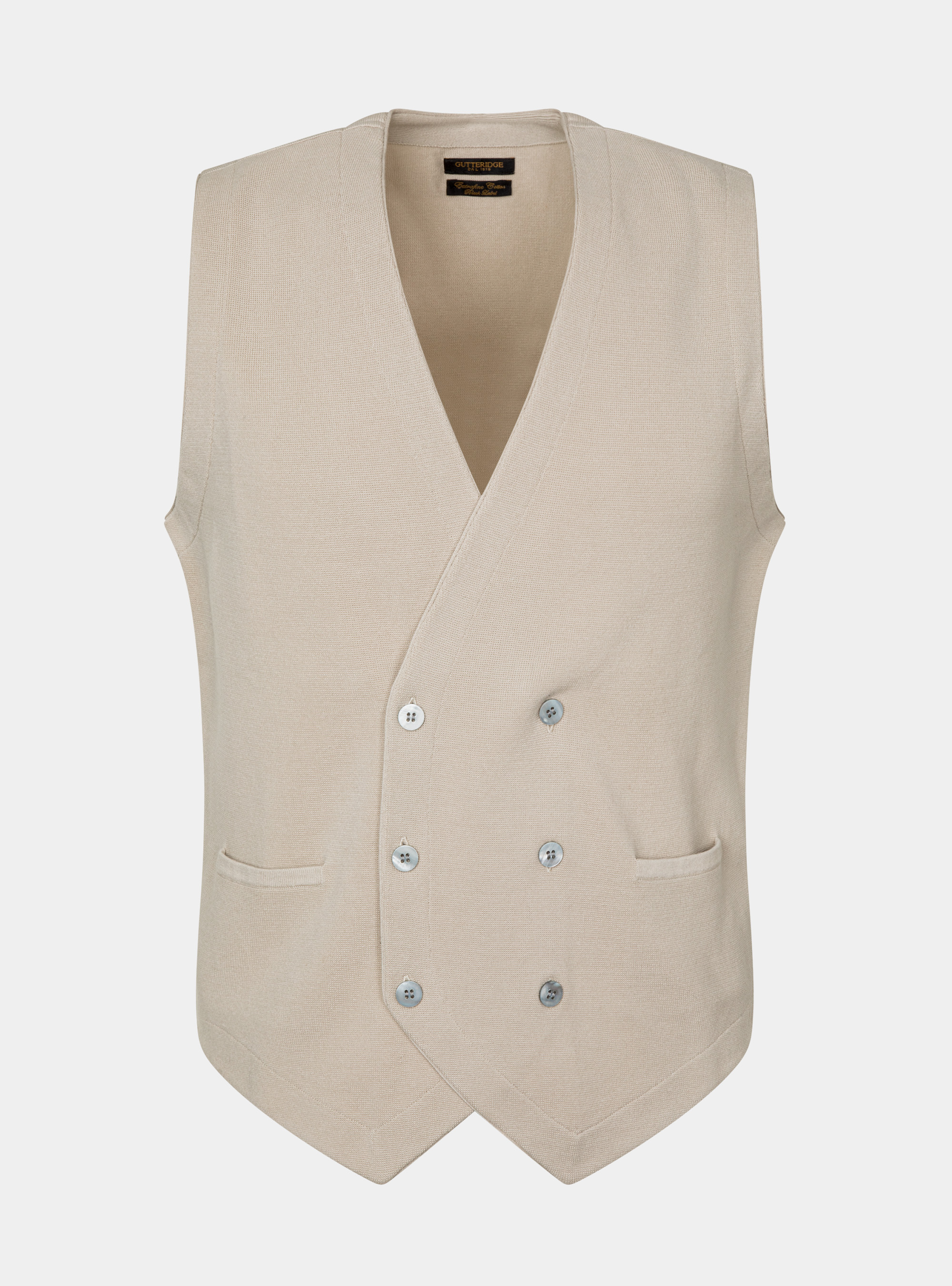 Pure cotton knitted double-breasted waistcoat, ECRU