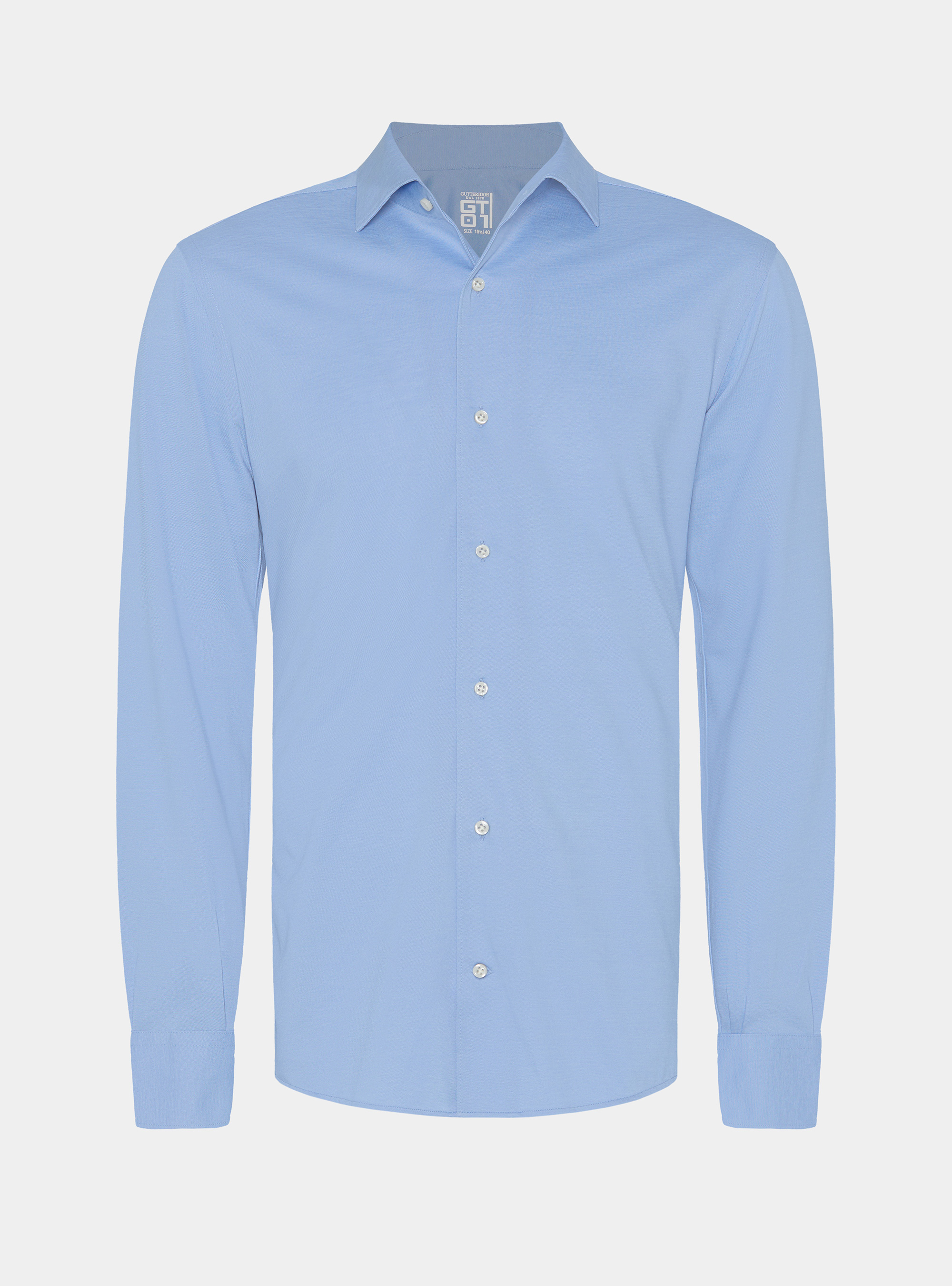 Camicia in jersey misto cotone paramontura, AZZURRO