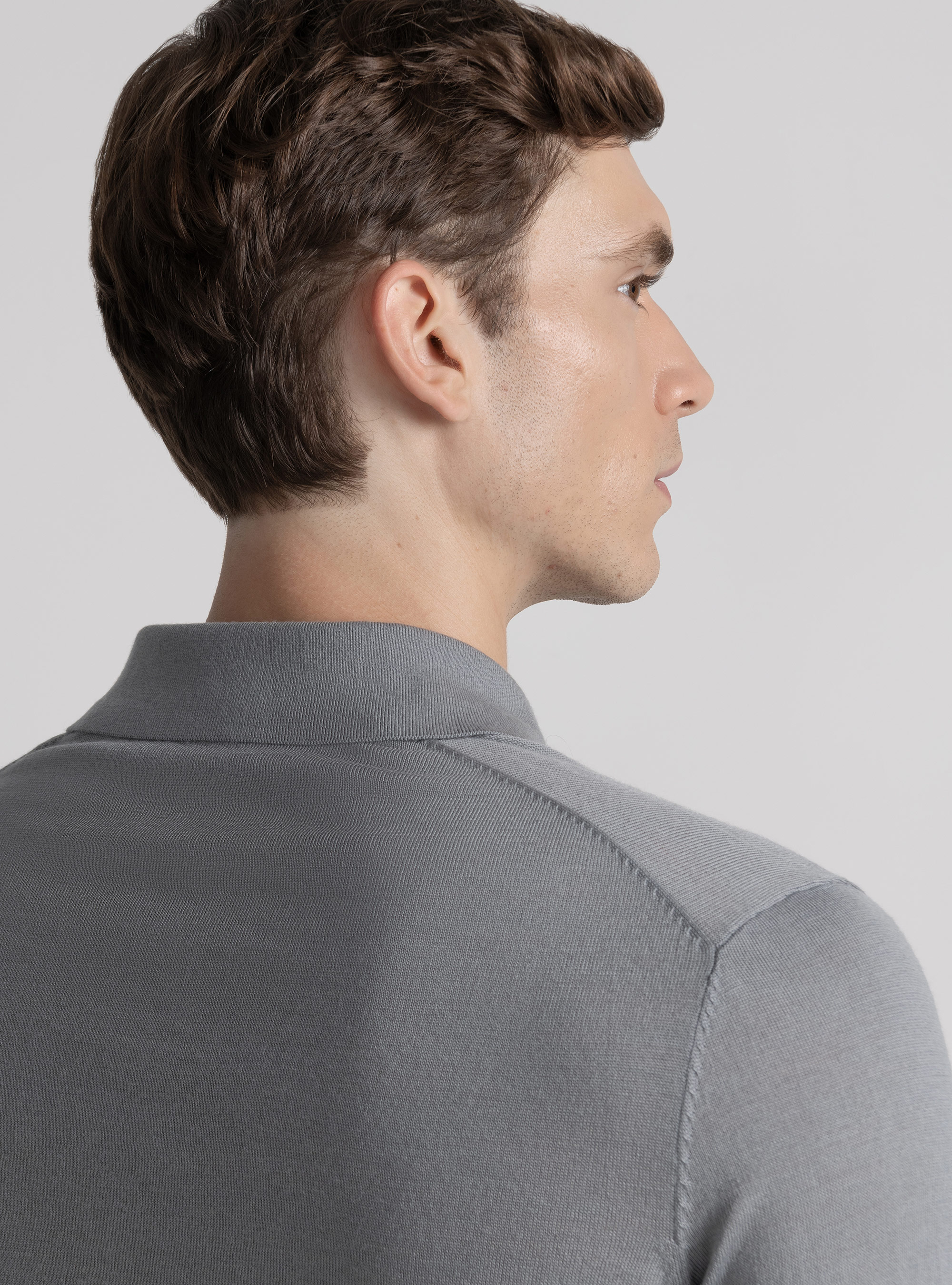 Extra-fine merino wool polo shirt, GREY