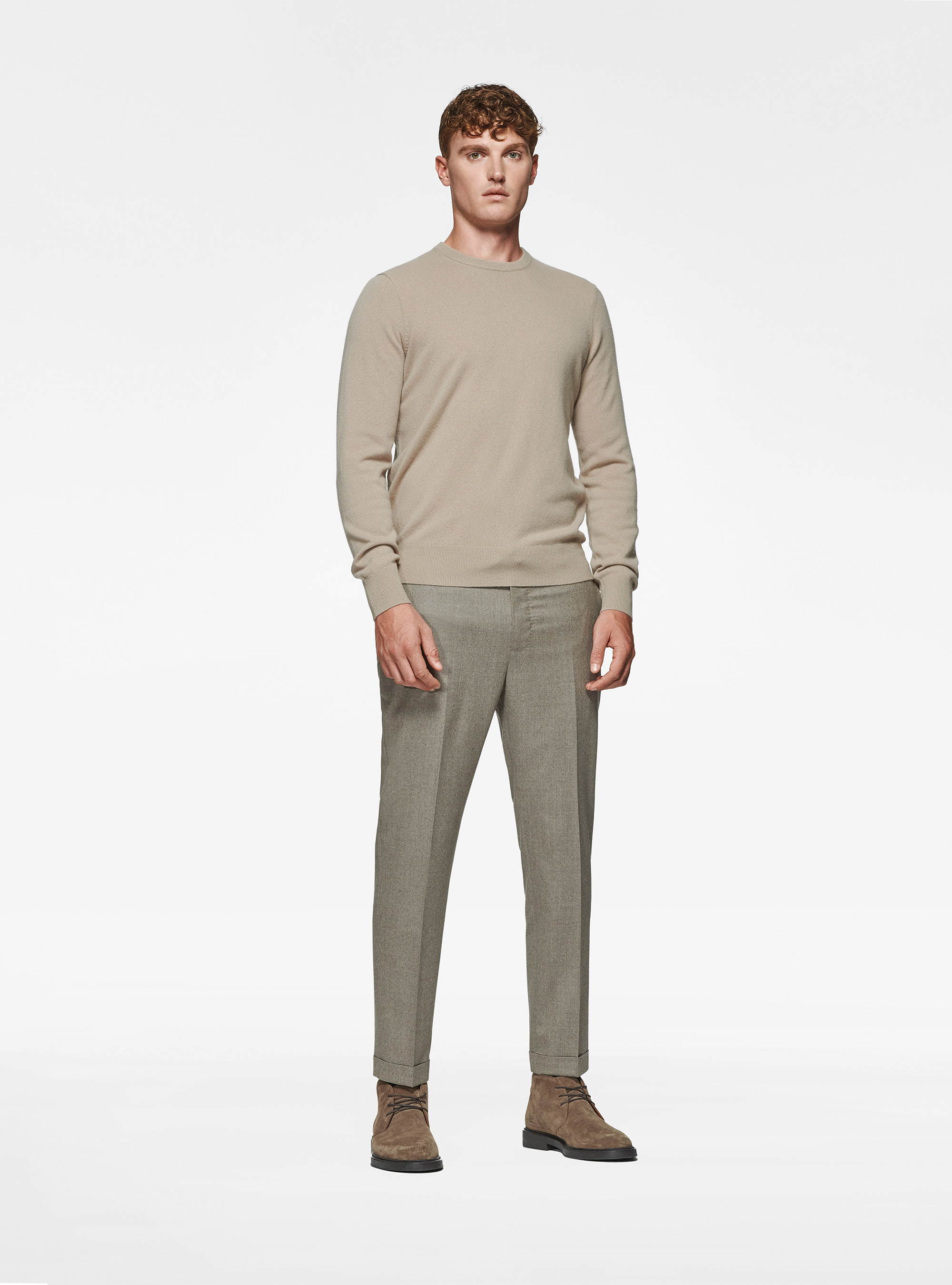 Maglia girocollo in lambswool e cashmere, SABBIA