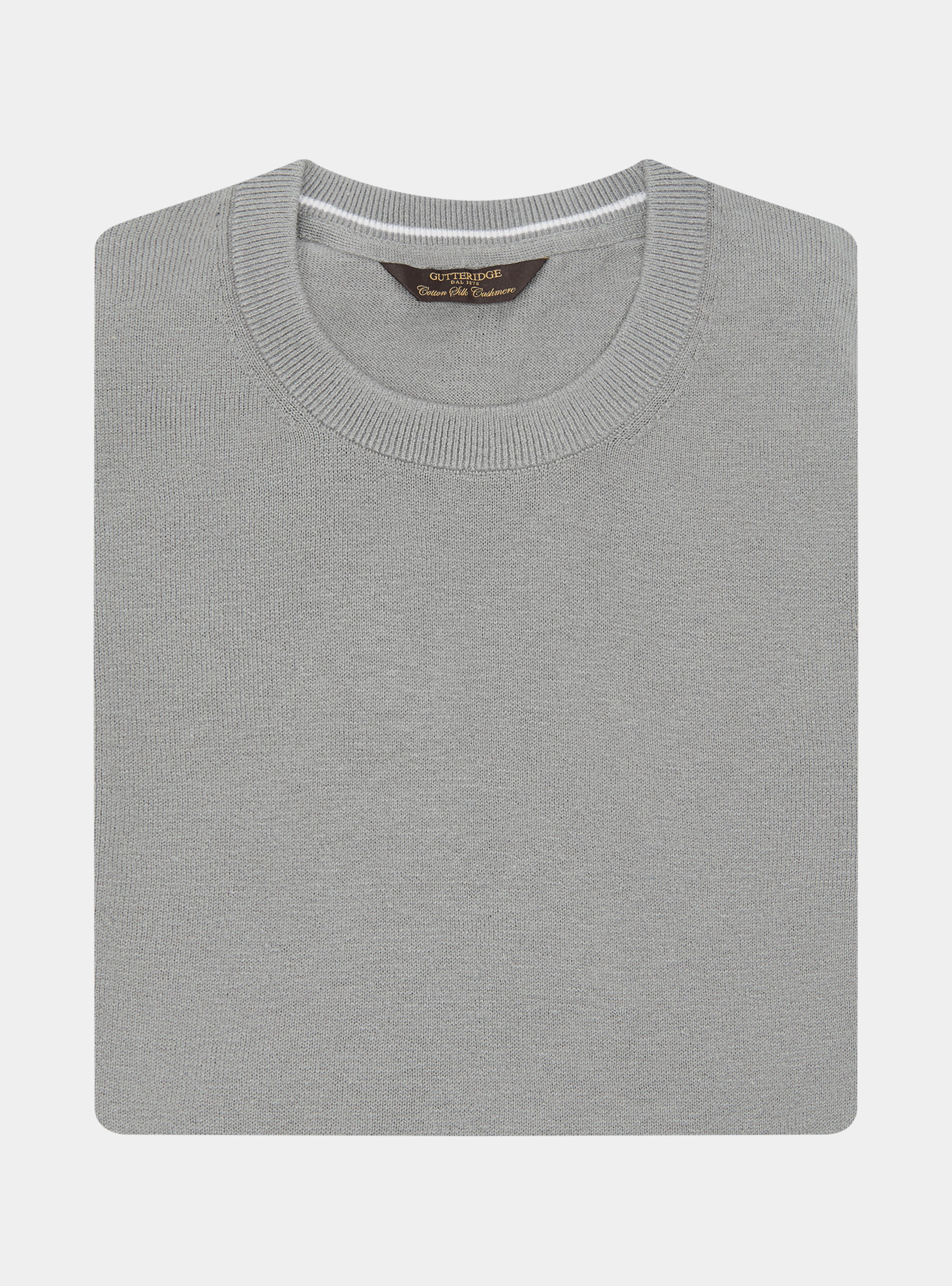 Maglia girocollo in cotone seta e cashmere, GRIGIO CHIARO