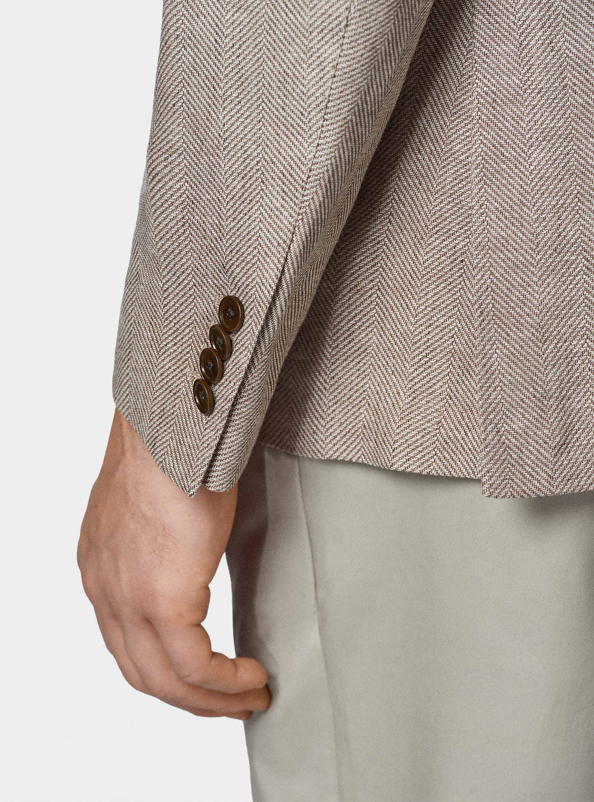 Herringbone blazer in linen and cotton, MULTICOLOR