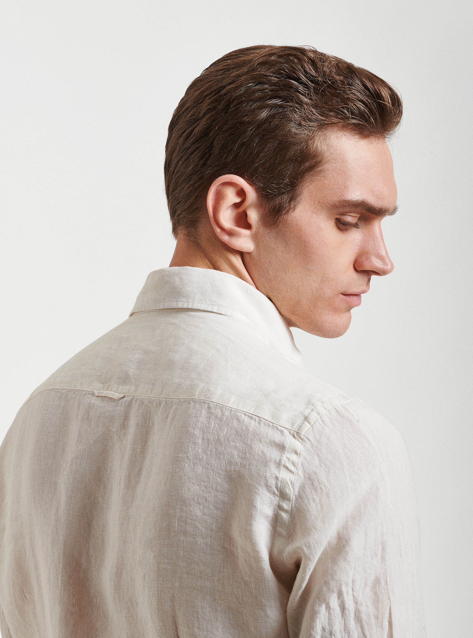 Camicia collo semi francese in puro lino, ECRU