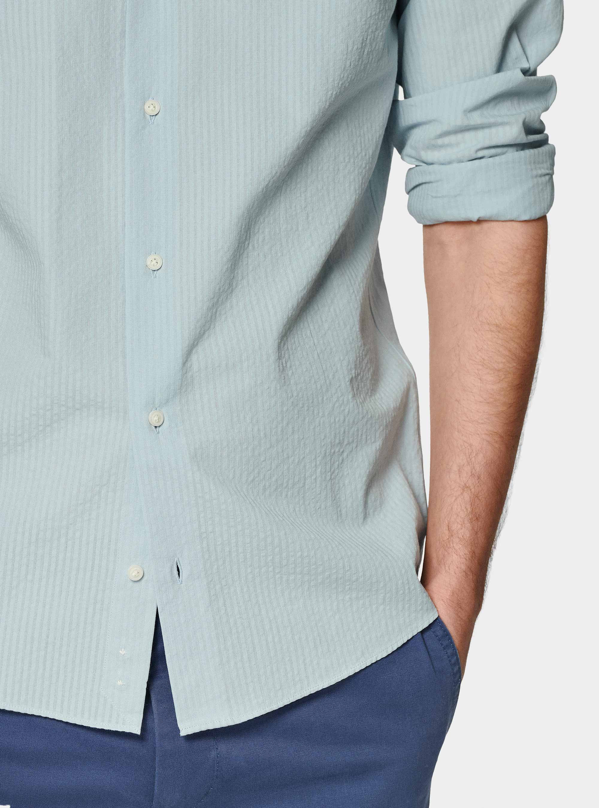 Camicia in puro cotone seersucker, AZZURRO