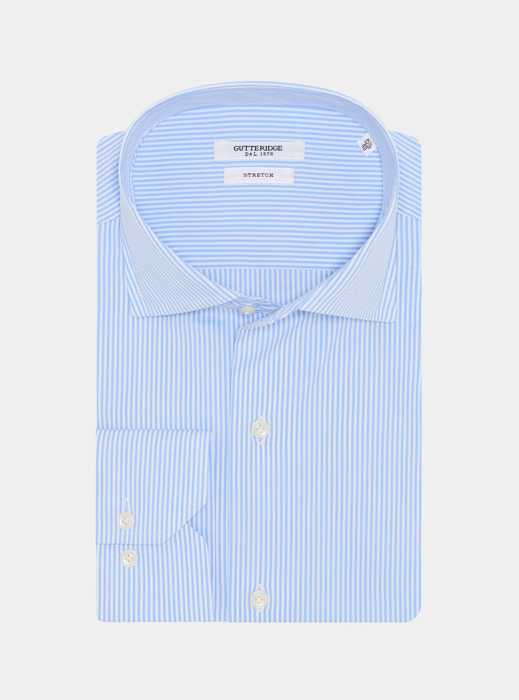 Camisa de rayas de popel&iacute;n de algod&oacute;n el&aacute;stico, CELESTE