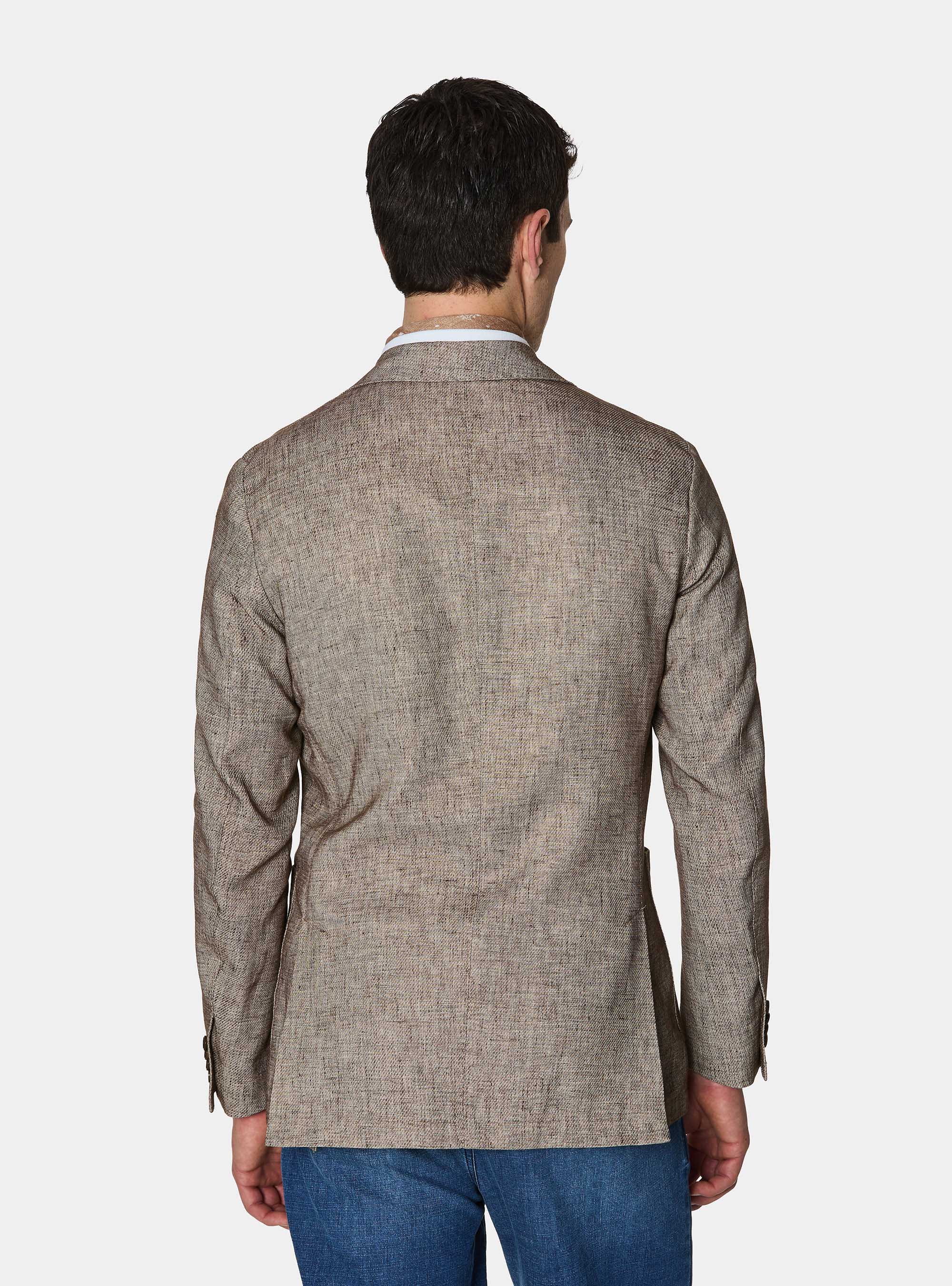 Blazer in cotton and slubbed linen, BROWN