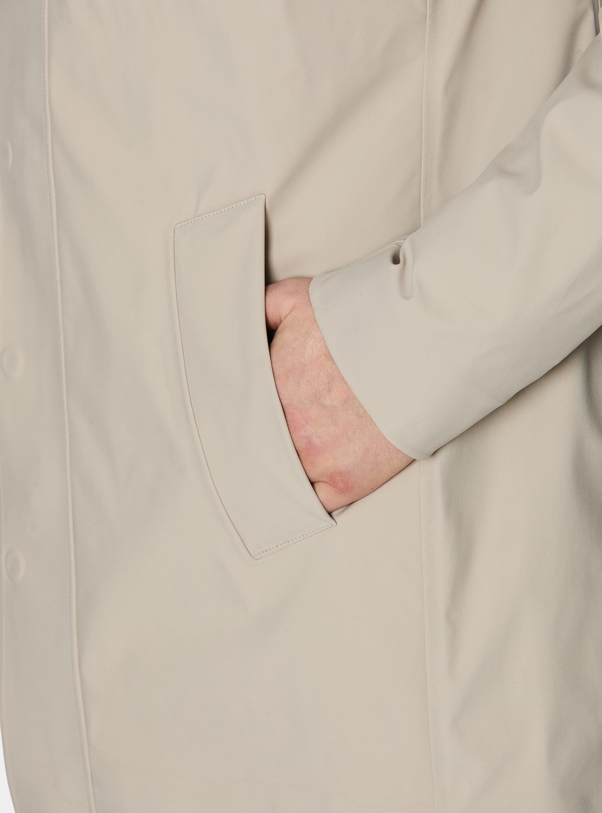 GT01 long jacket in technical fabric, ECRU