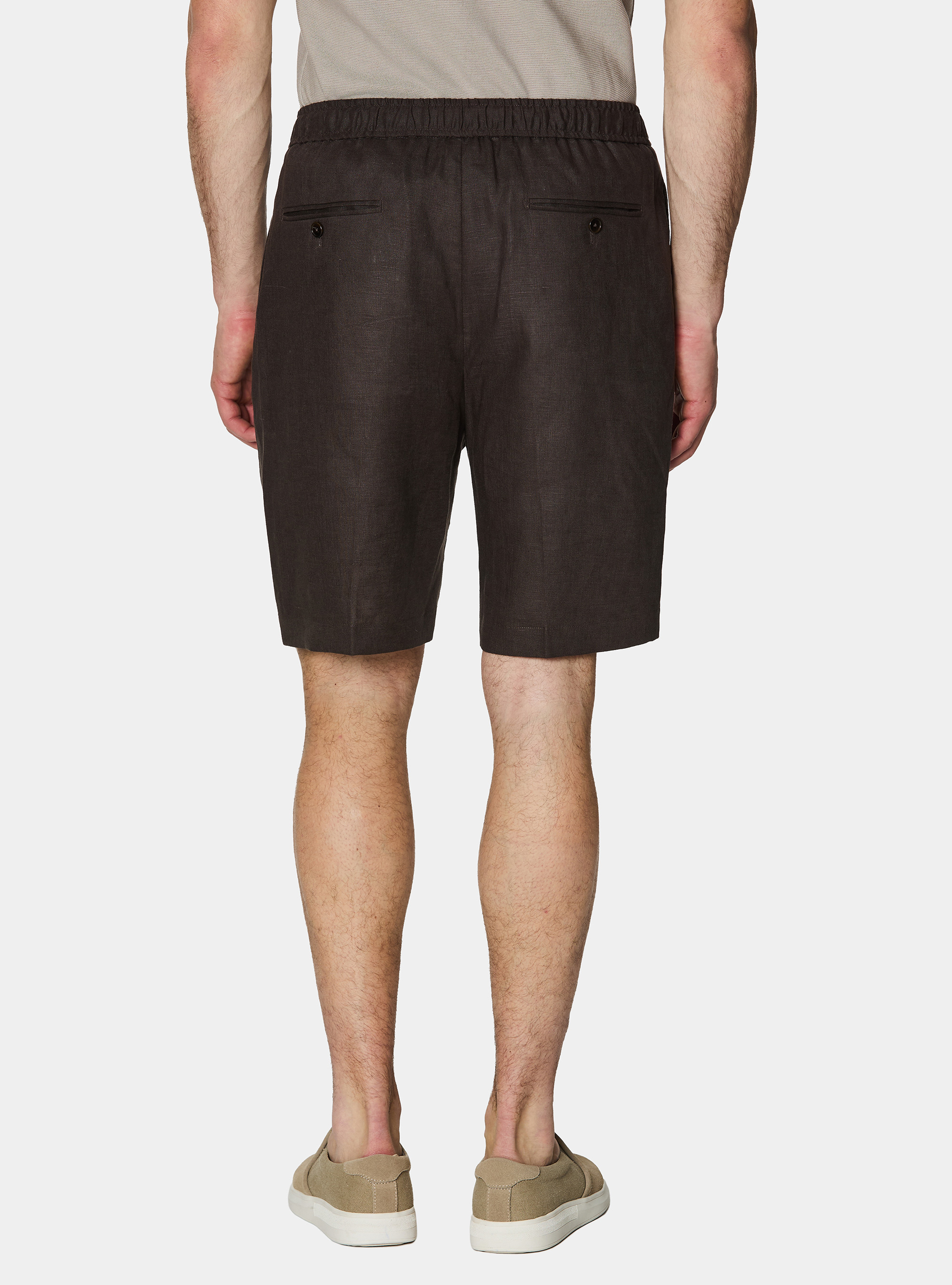 Linen Bermuda shorts with drawstring, BROWN