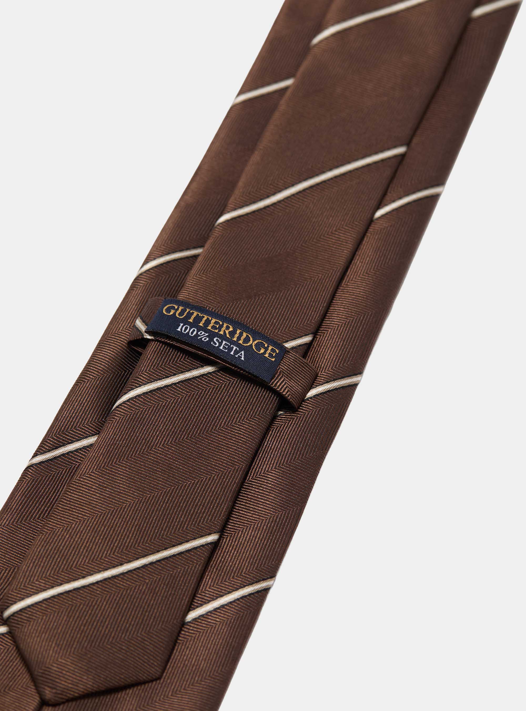 Corbata de seda de rayas finas, MARRON