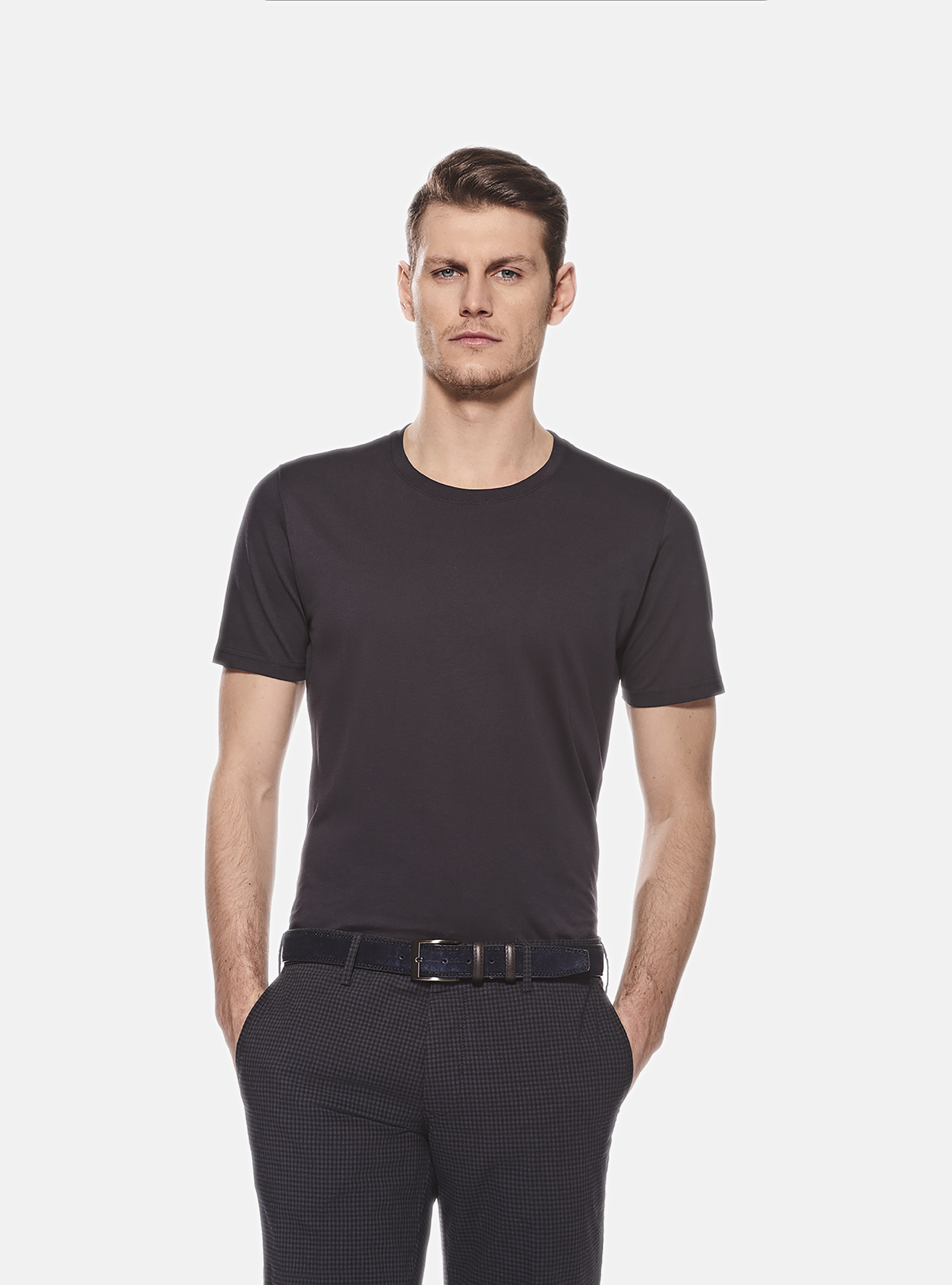 Cotton jersey half sleeve t-shirt, NAVY BLUE