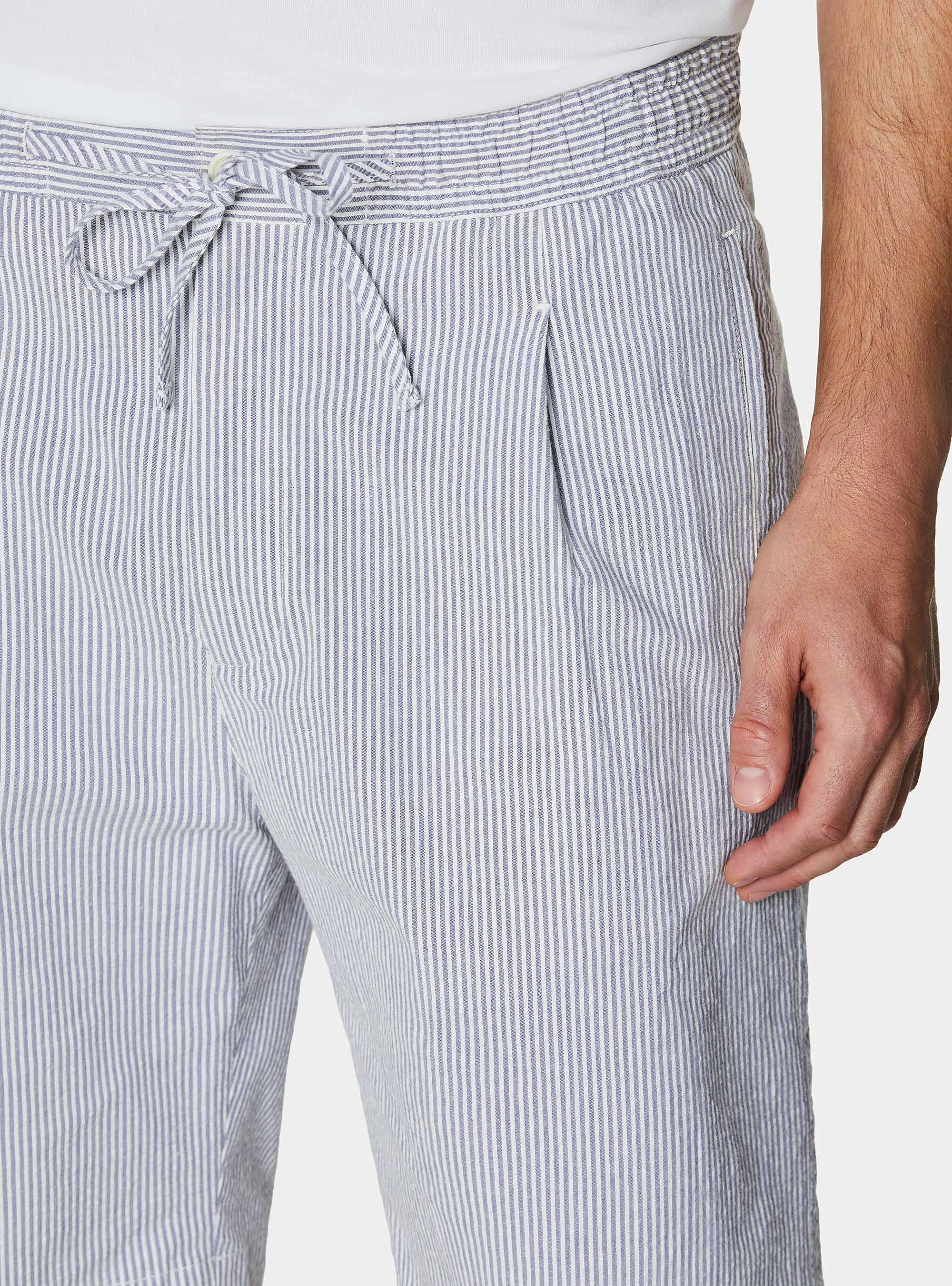 Stretch seersucker cotton Bermuda shorts with drawstring, BLUE
