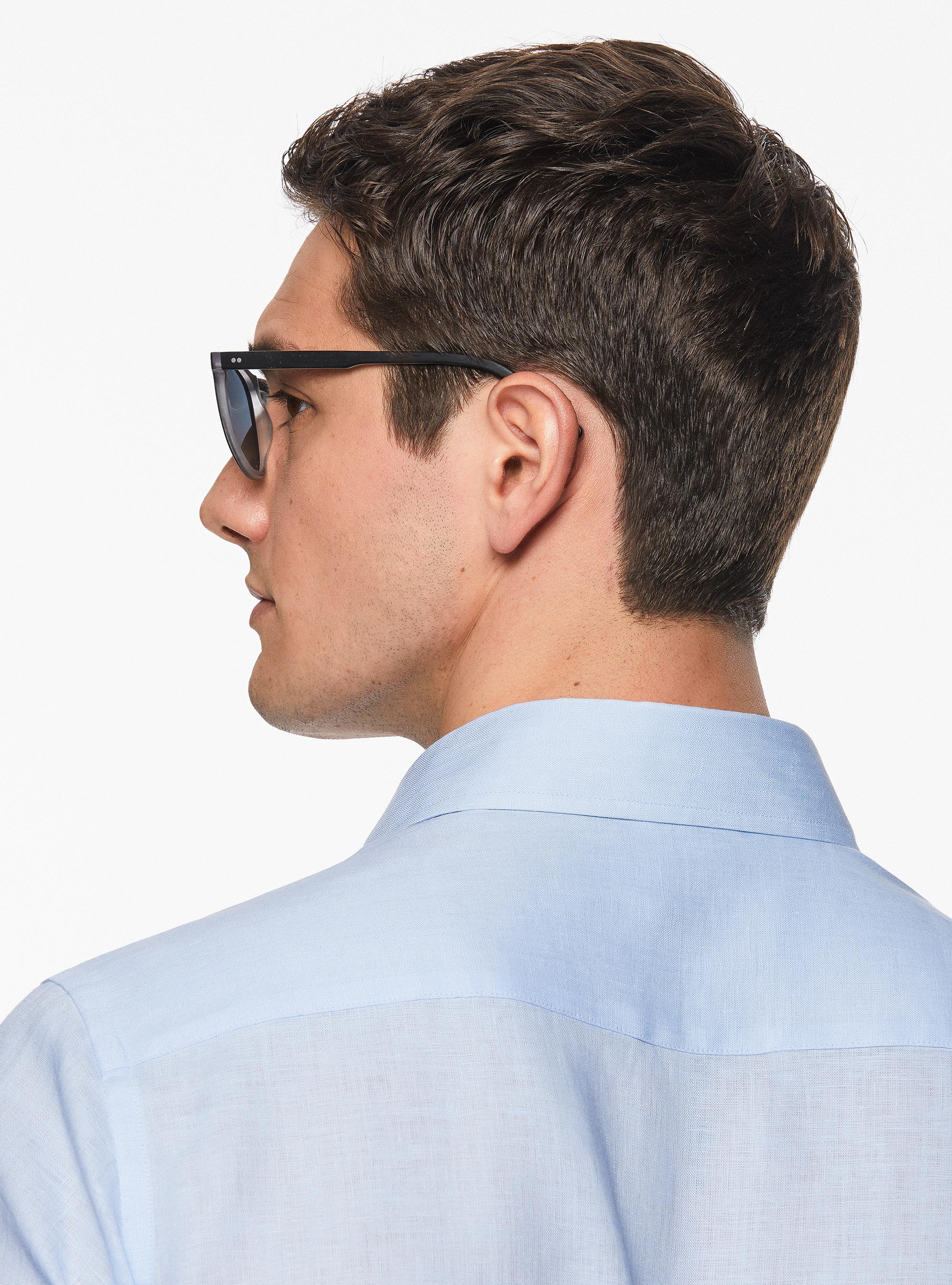 Camicia in puro lino con collo semi francese, AZZURRO