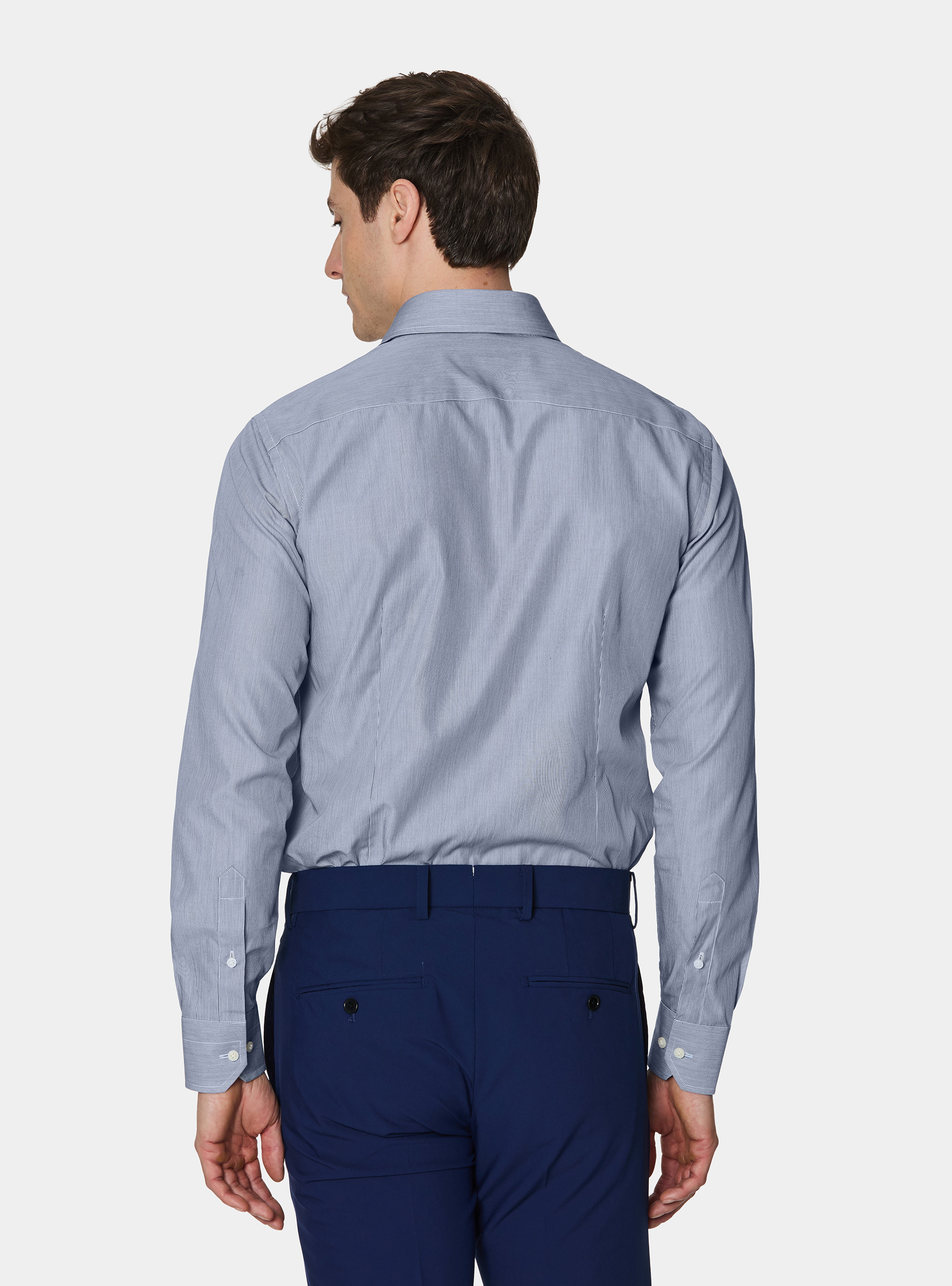 Shirt in fine-striped cotton poplin, NAVY BLUE