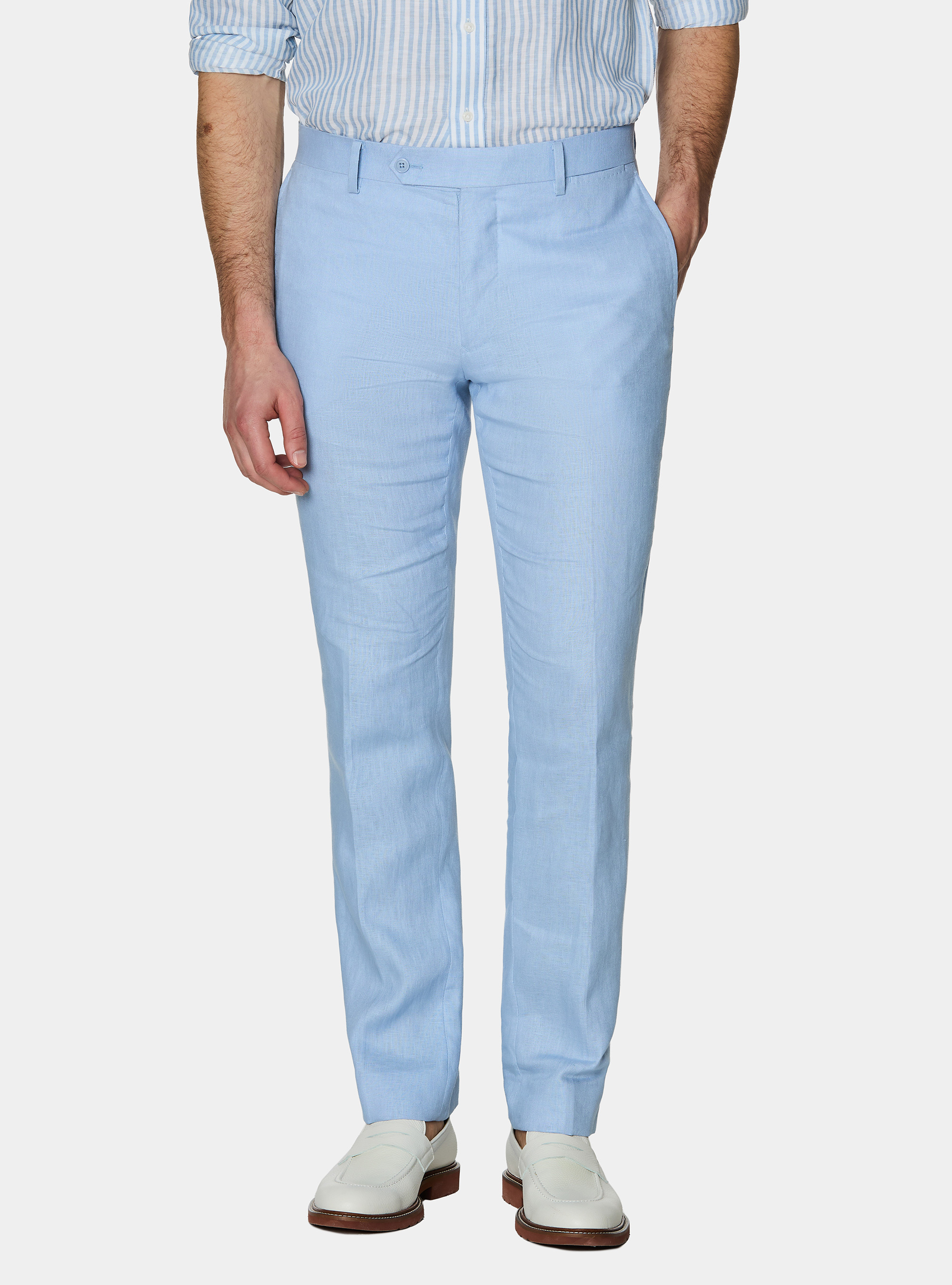 Anzughose aus reinem Leinen, 0266C AZZURRO