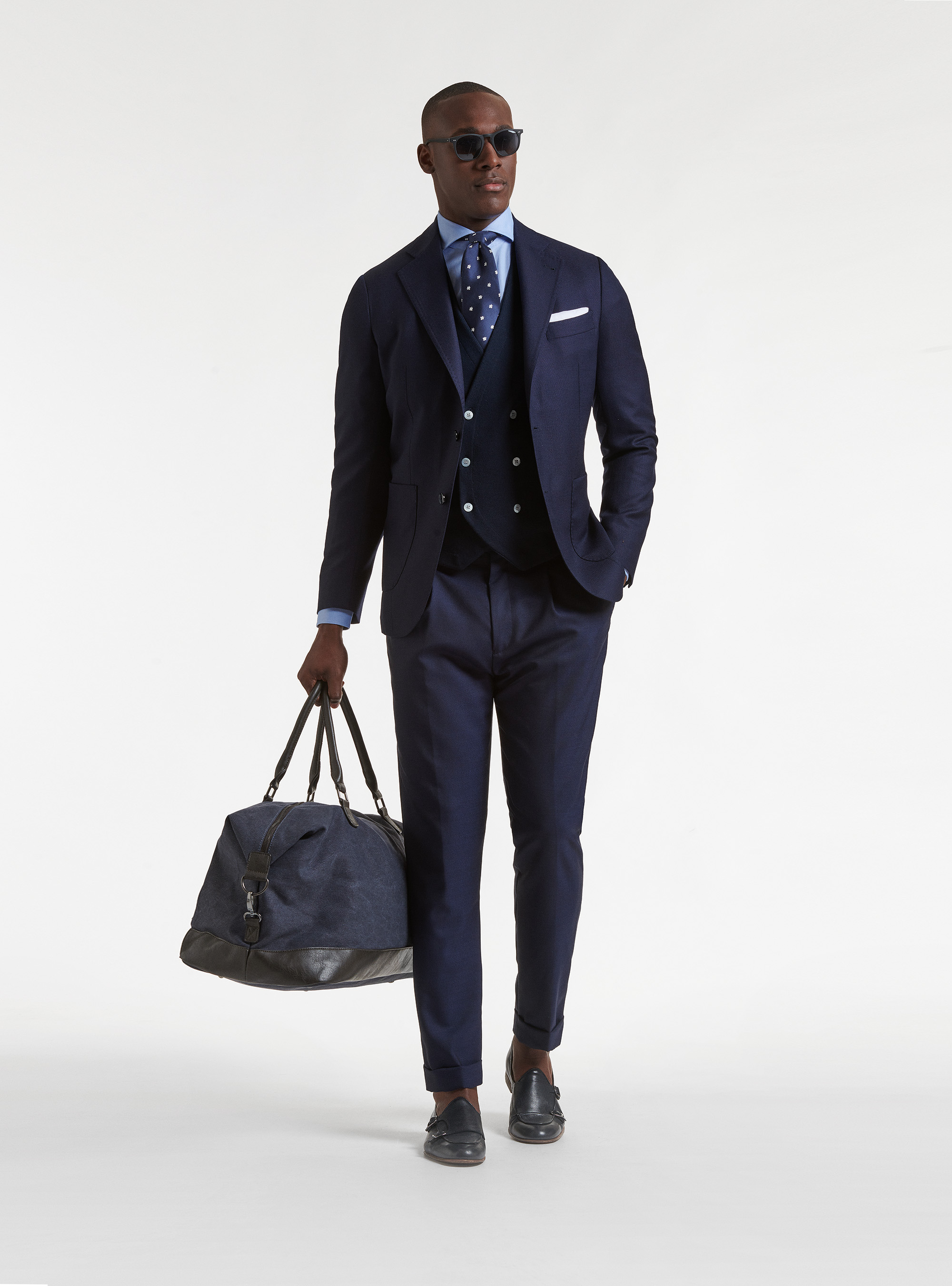 Pure wool hopsack blazer Vitale Barberis Canonico, NAVY BLUE
