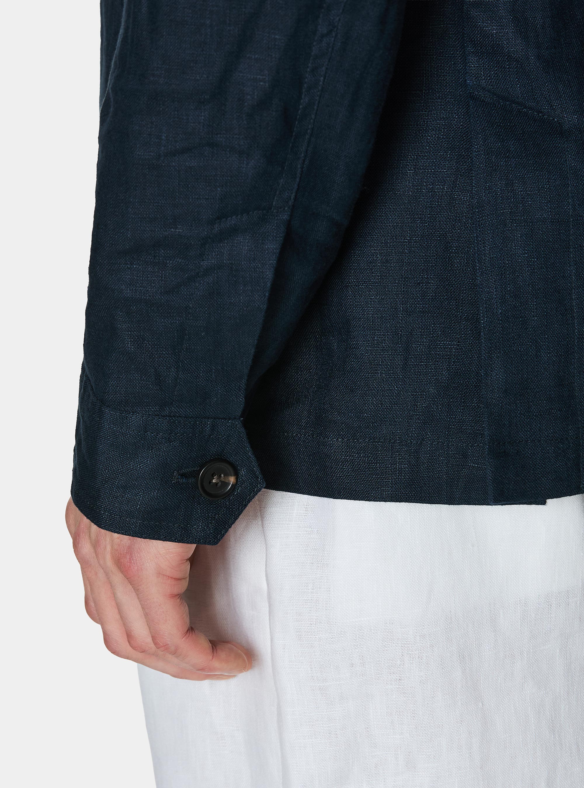 Field jacket en lin pur, BLEU MARINE