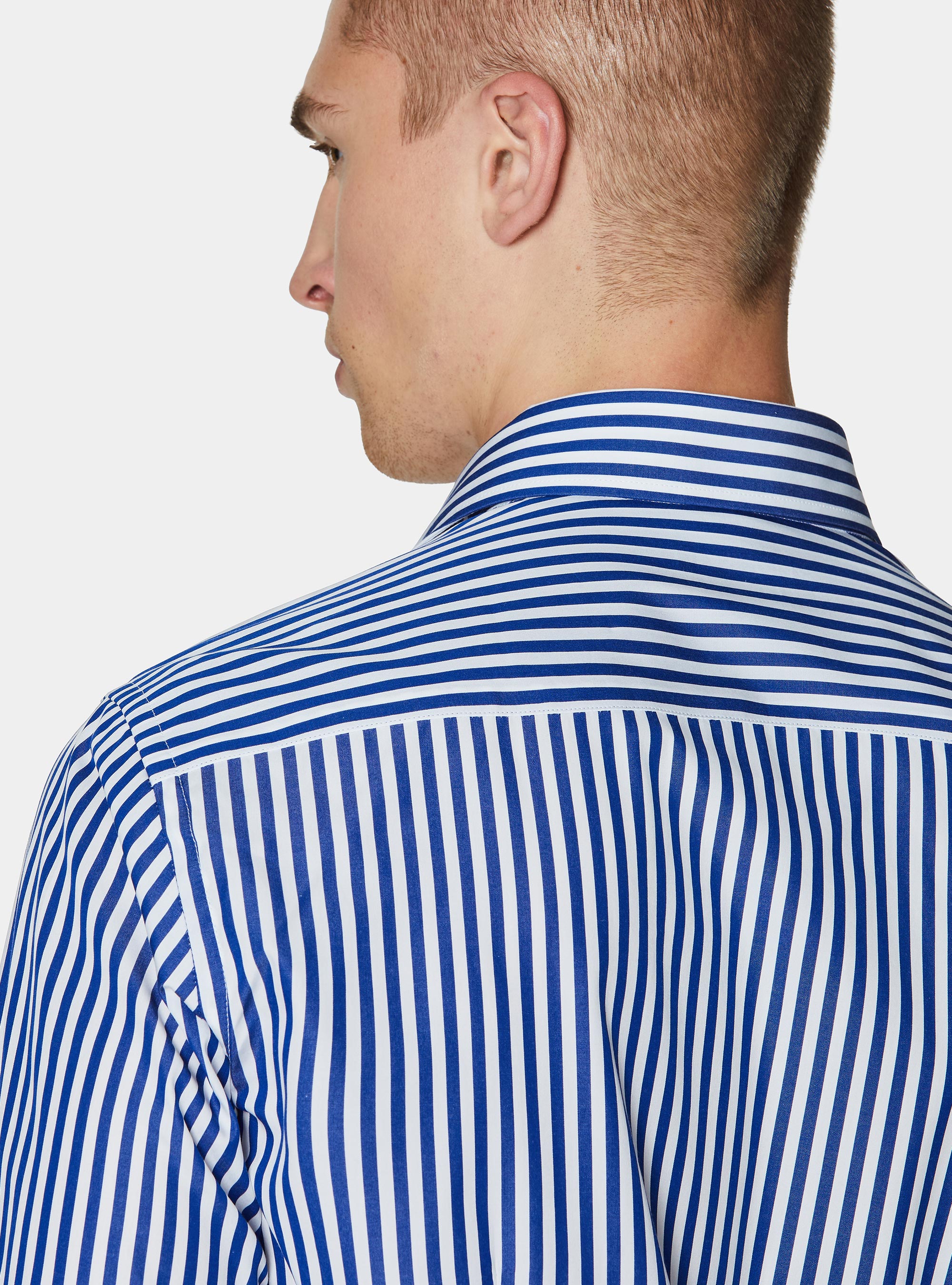 Wide-striped cotton poplin shirt, BLUE