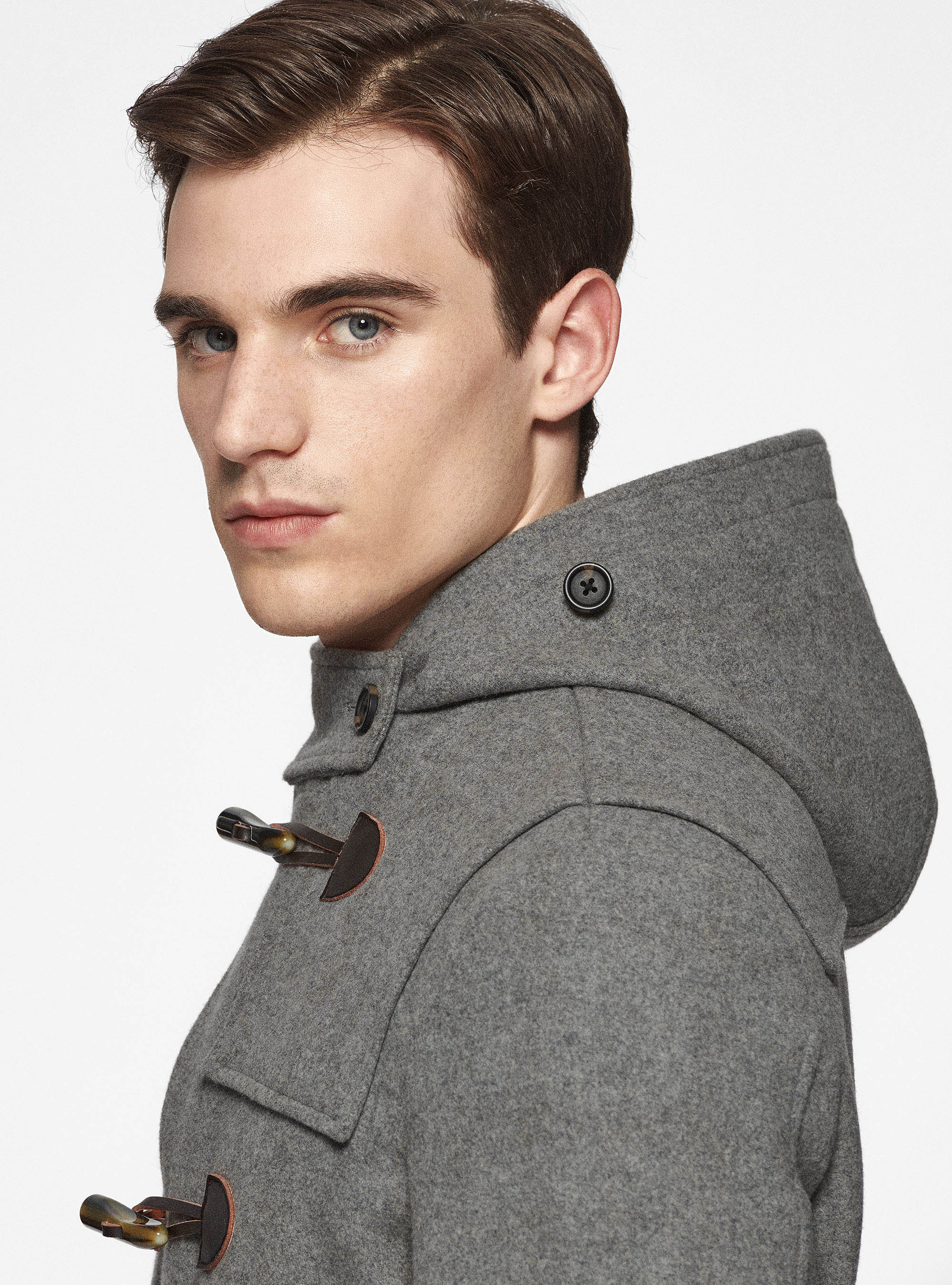 Wool-blend Montgomery duffel coat with checked interior, GRIGIO MELANGE 0151C