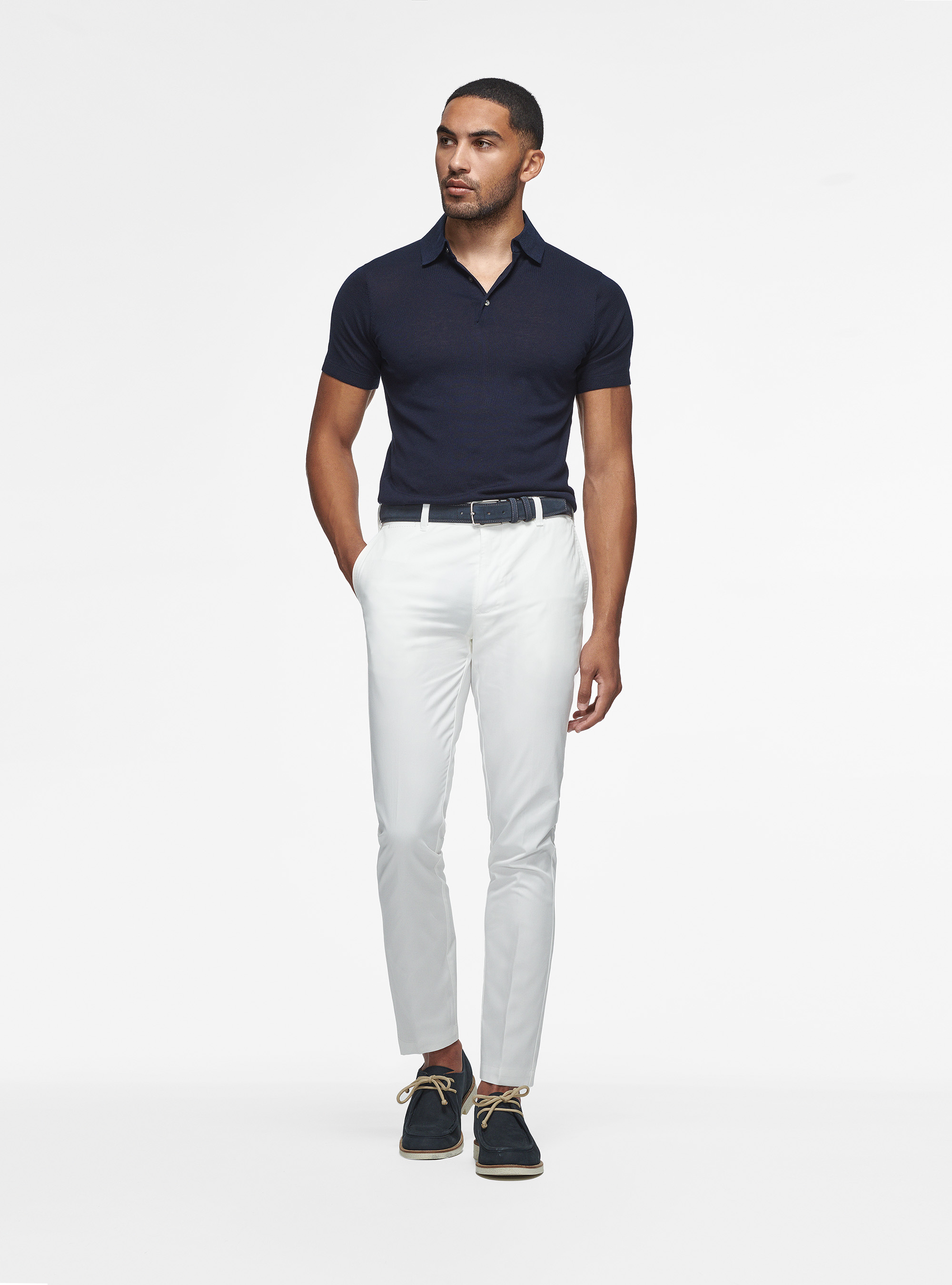 Polo de punto de algod&oacute;n y seda, AZUL MARINO