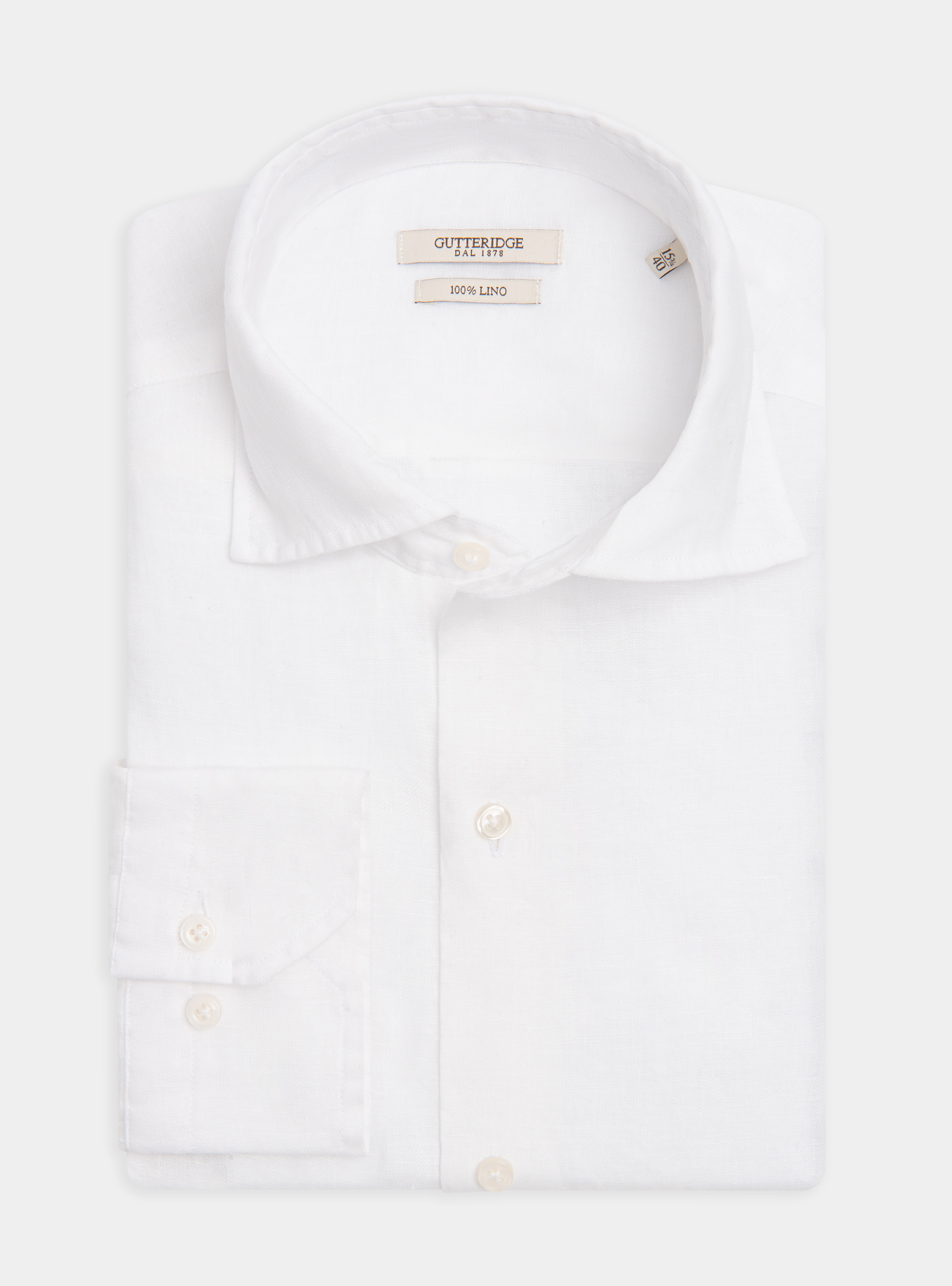 Camicia collo semi francese in puro lino, BIANCO