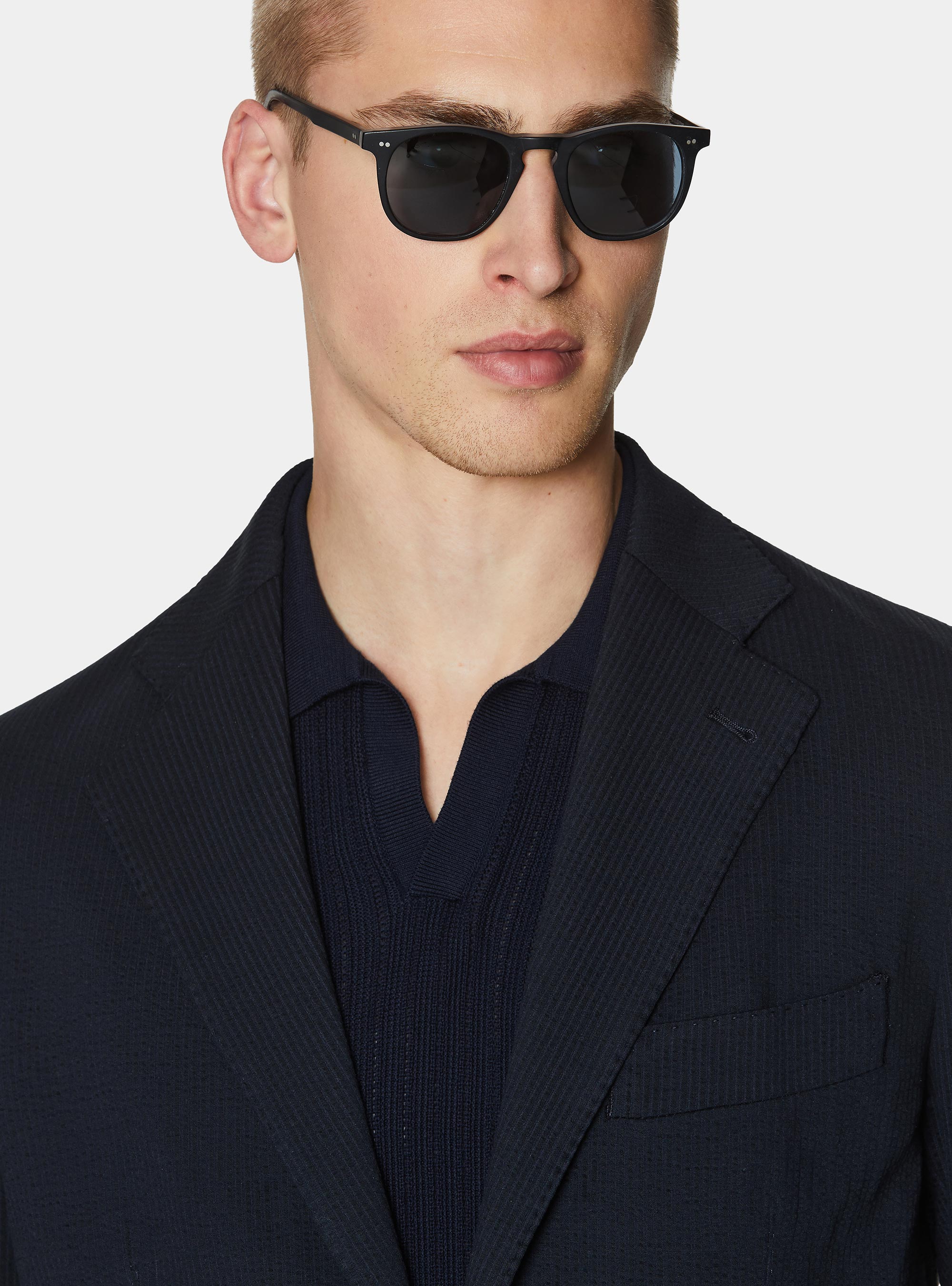 Technical cotton stretch blazer, NAVY BLUE