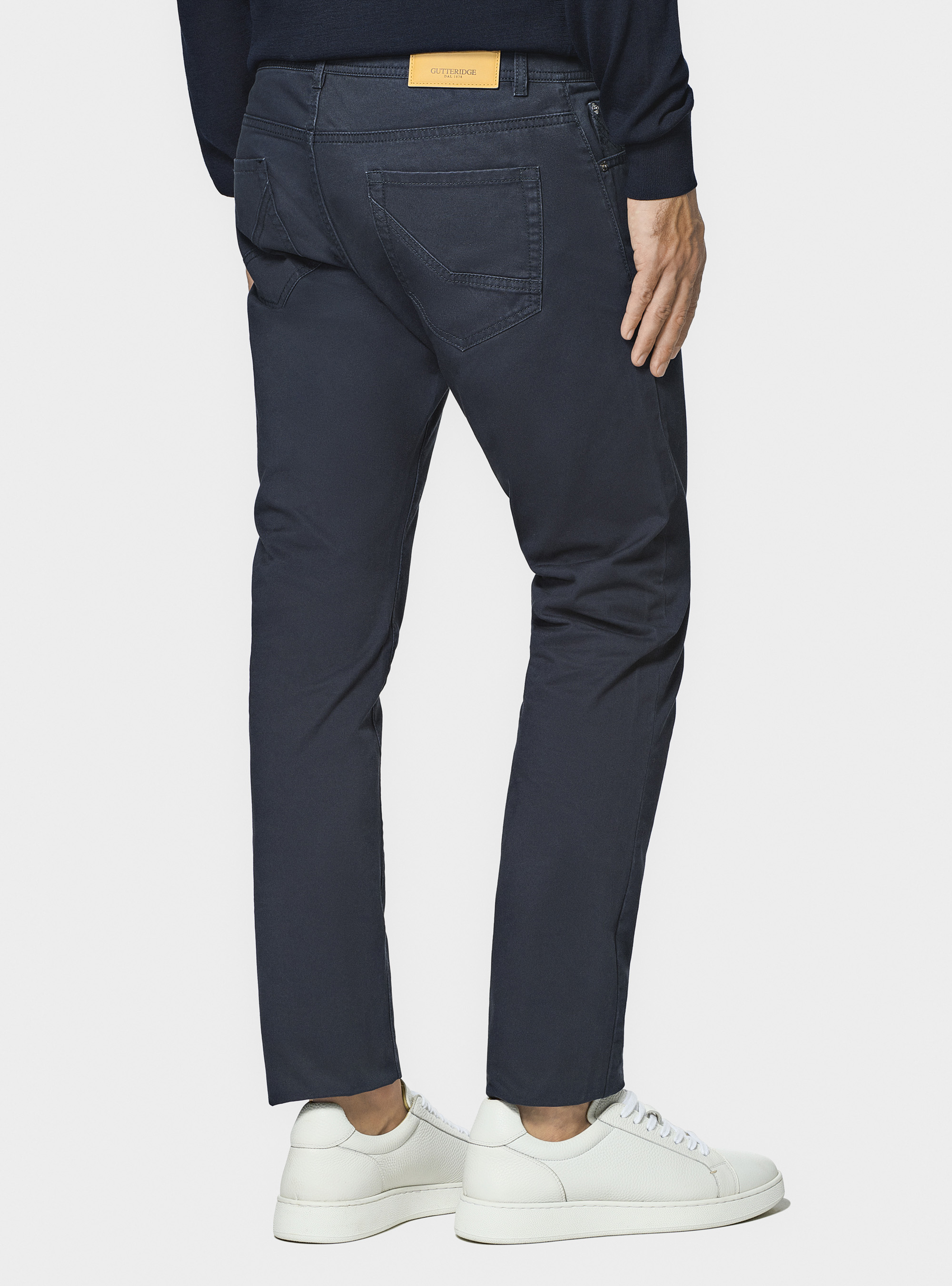 Cotton twill 5-pocket trousers, NAVY BLUE