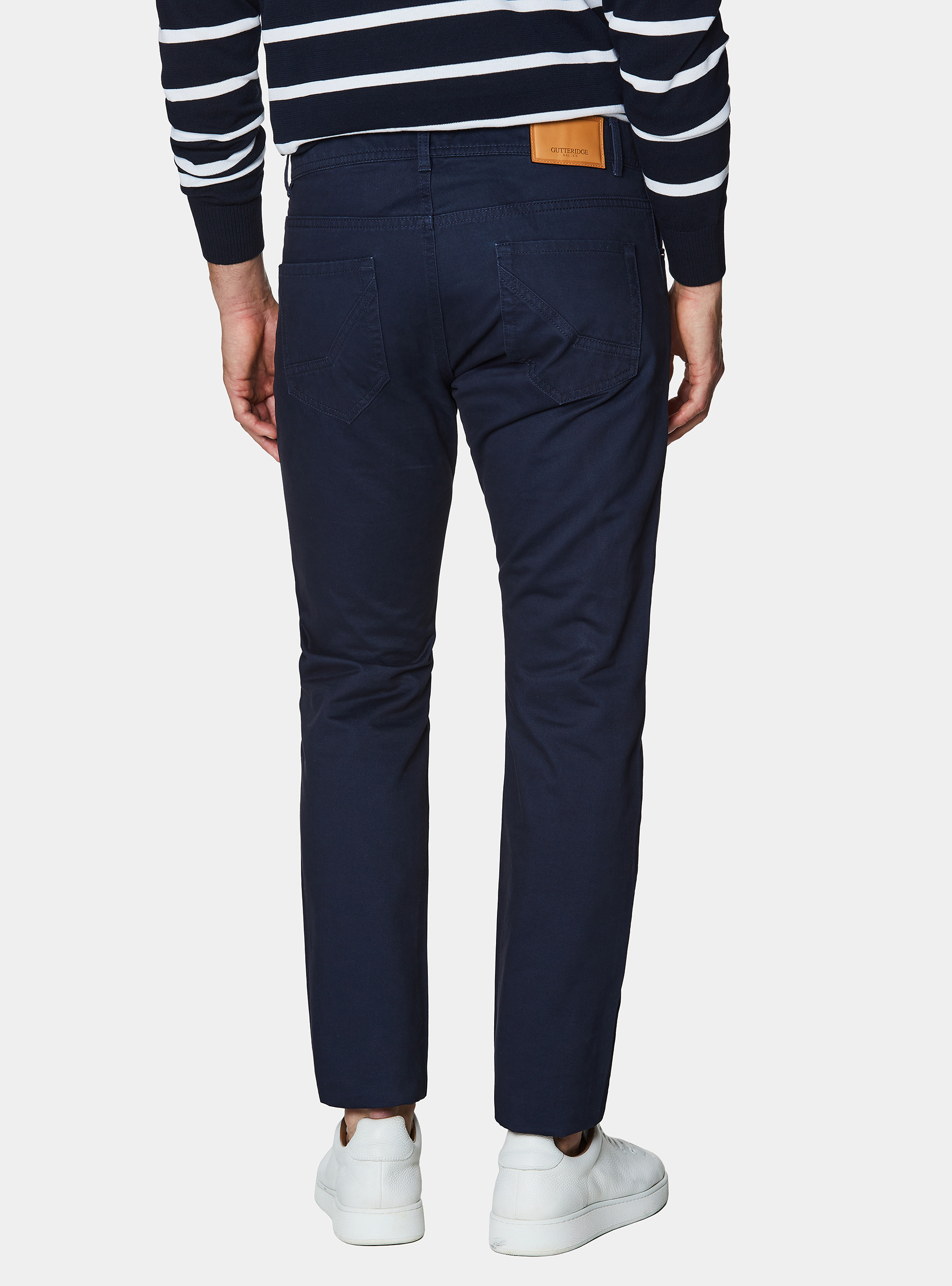 Pantalones slim fit de sarga de algod&oacute;n, AZUL MARINO