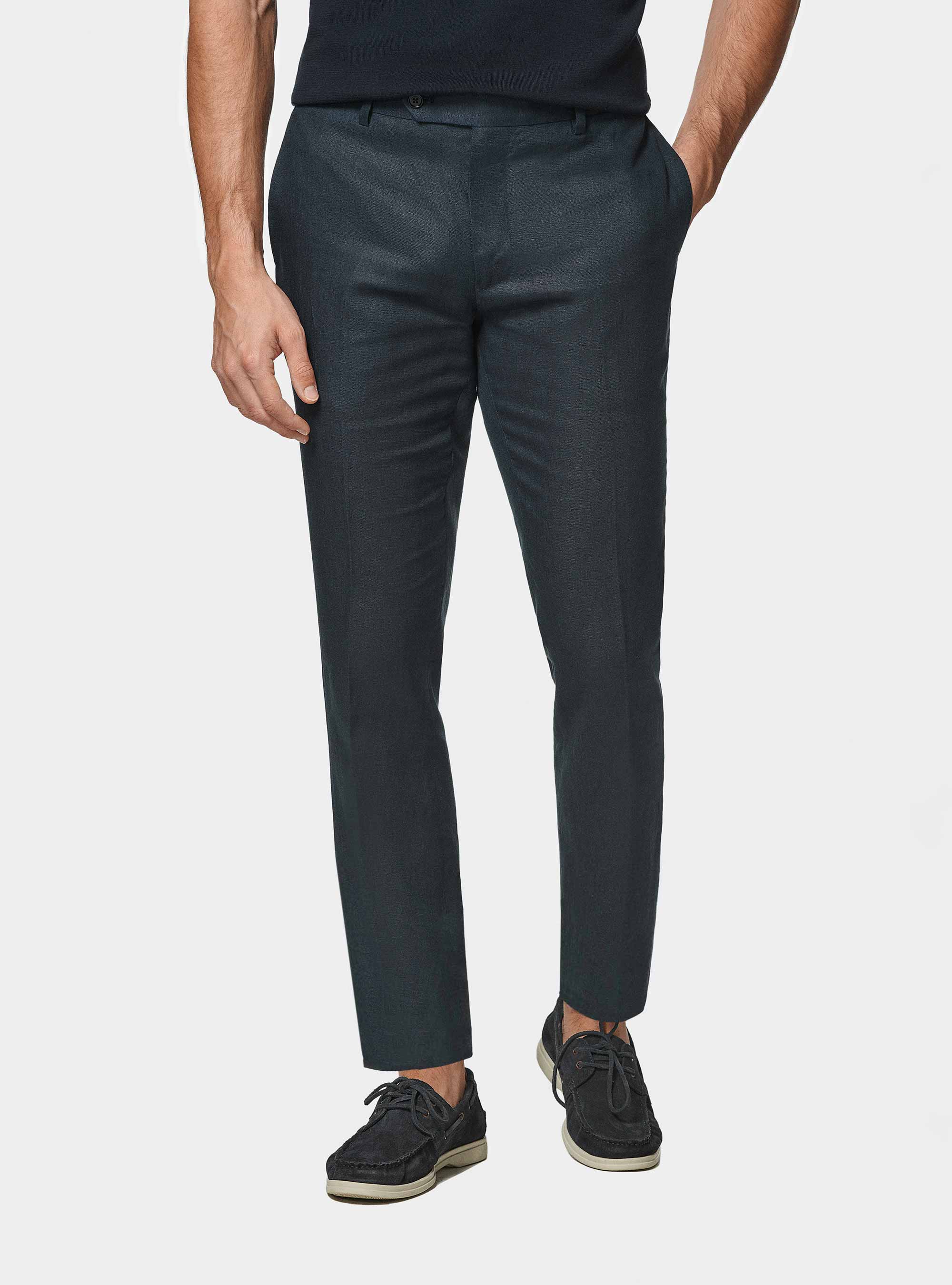 Pure linen suit trousers, NAVY BLUE