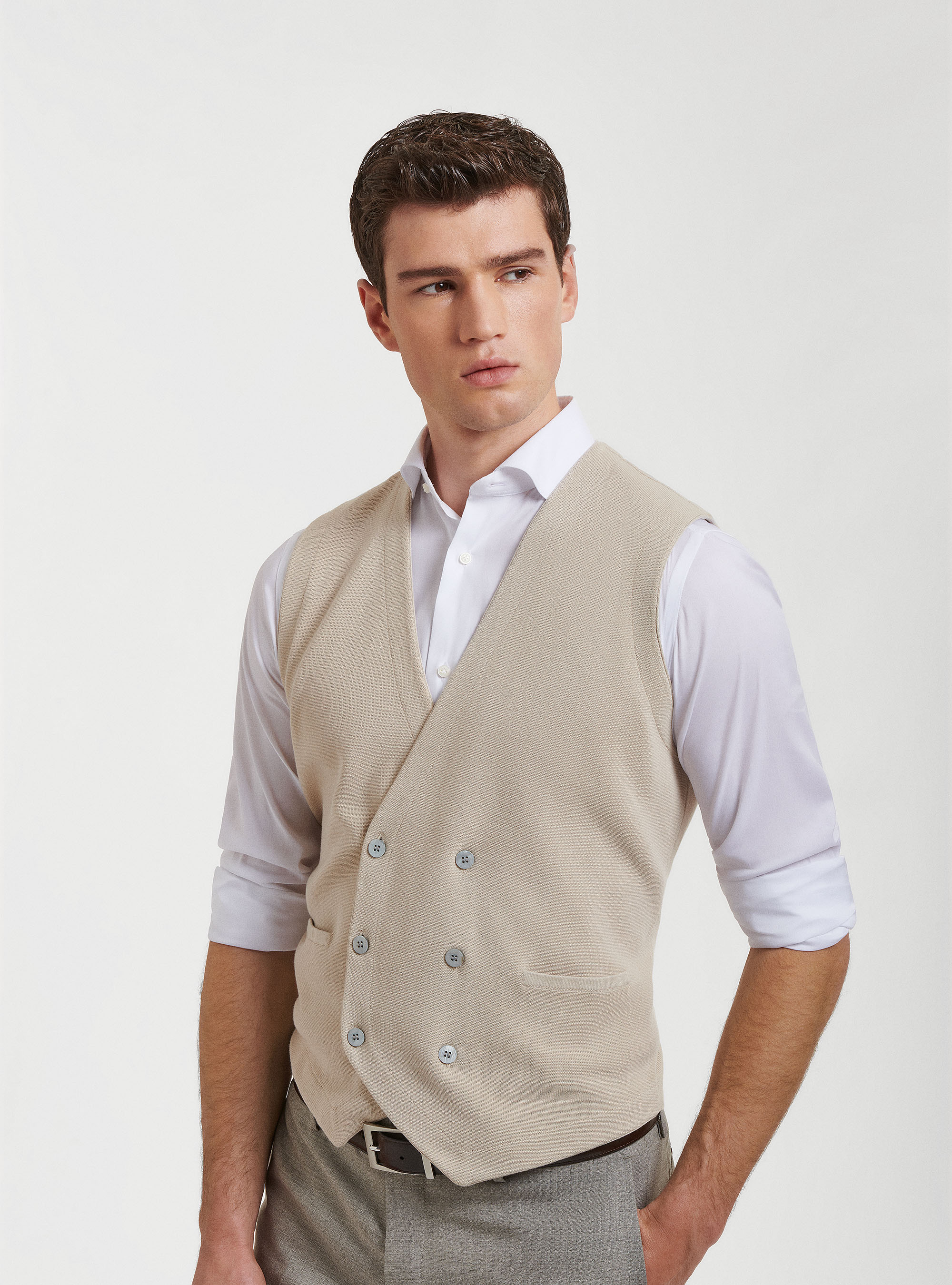 Knitted waistcoat in pure extra-fine cotton, ECRU