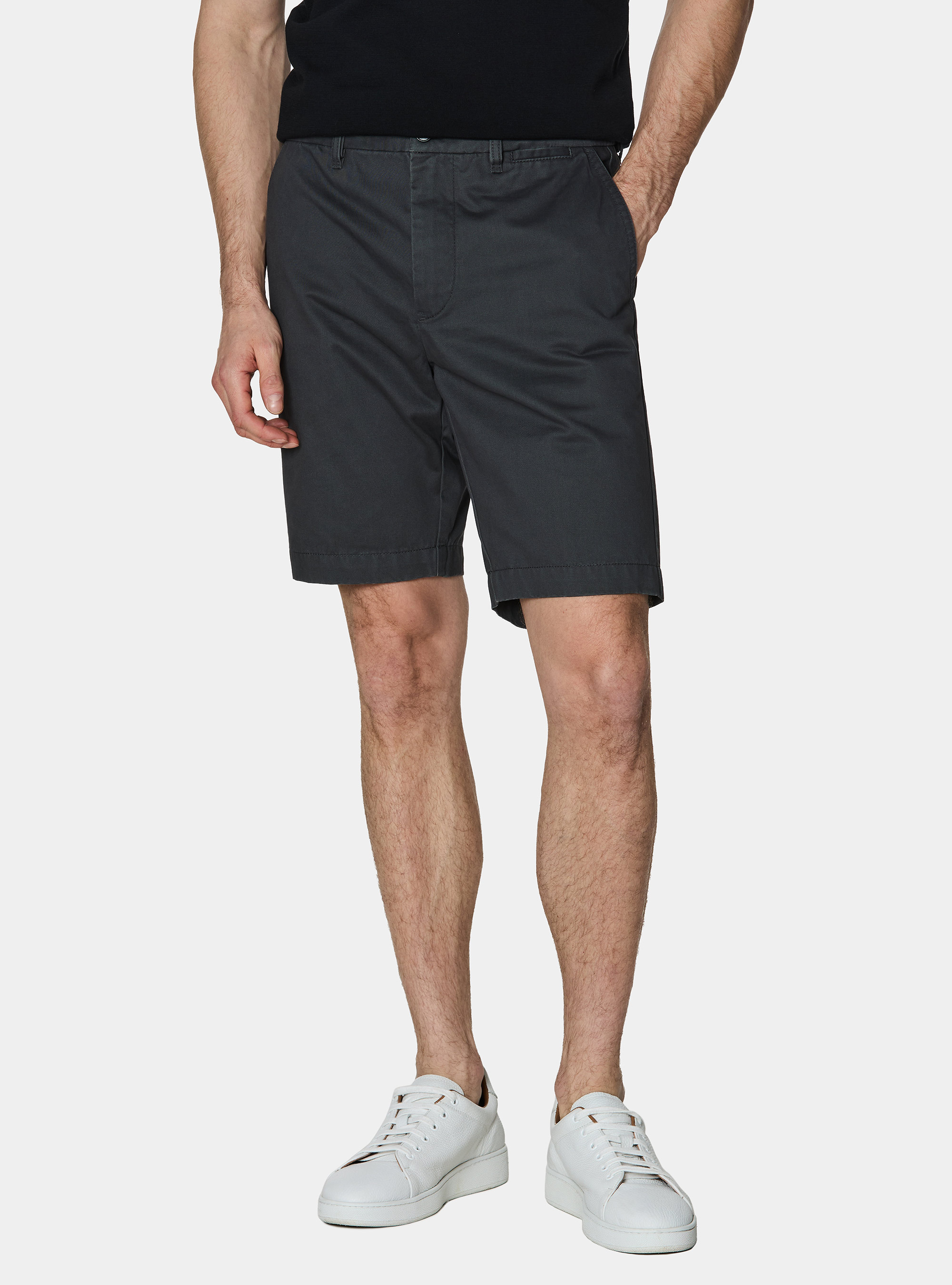 Cotton twill chino Bermuda shorts, ASPHALT GREY