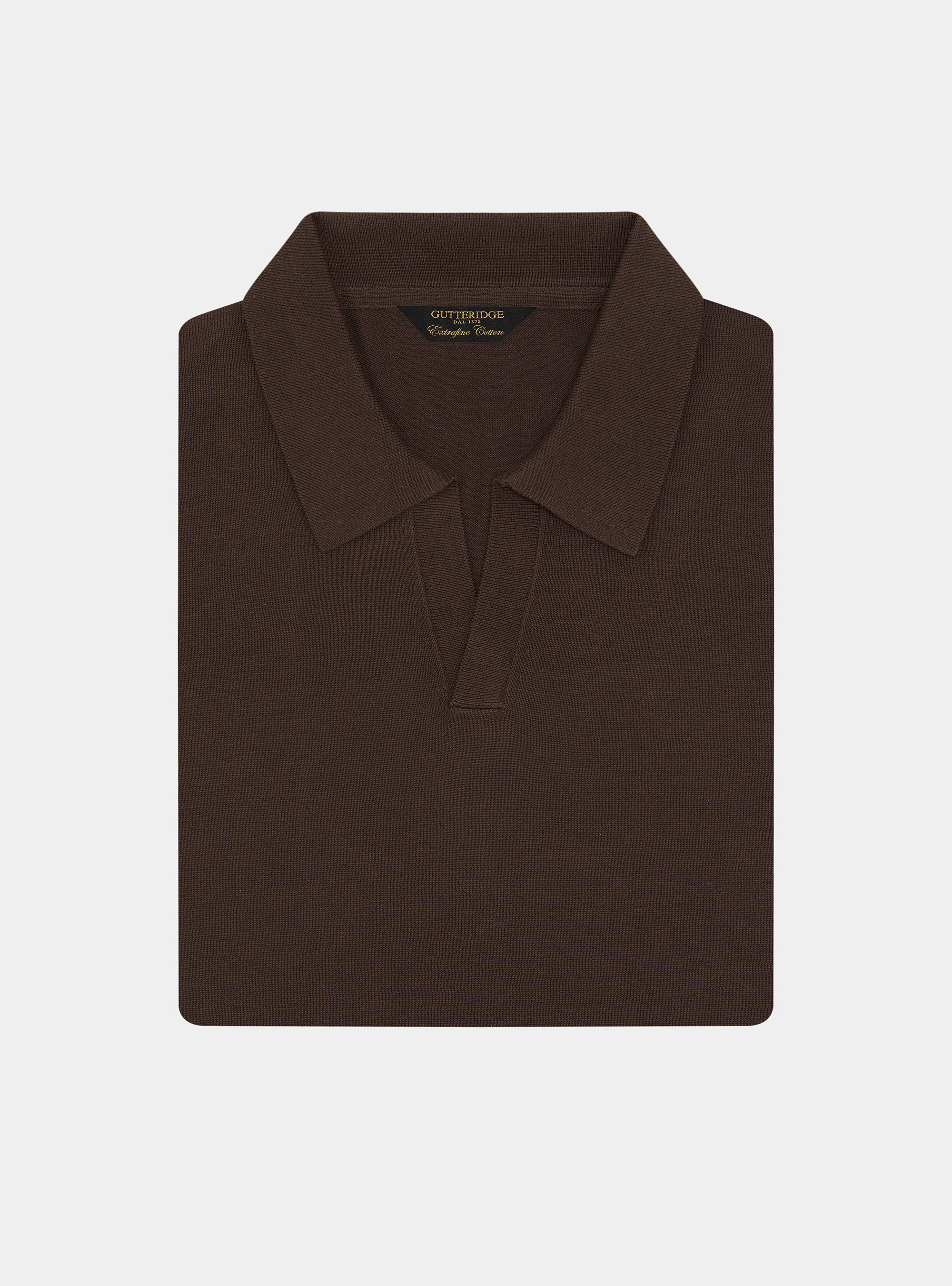 Buttonless knitted polo shirt in extra-fine cotton, BROWN