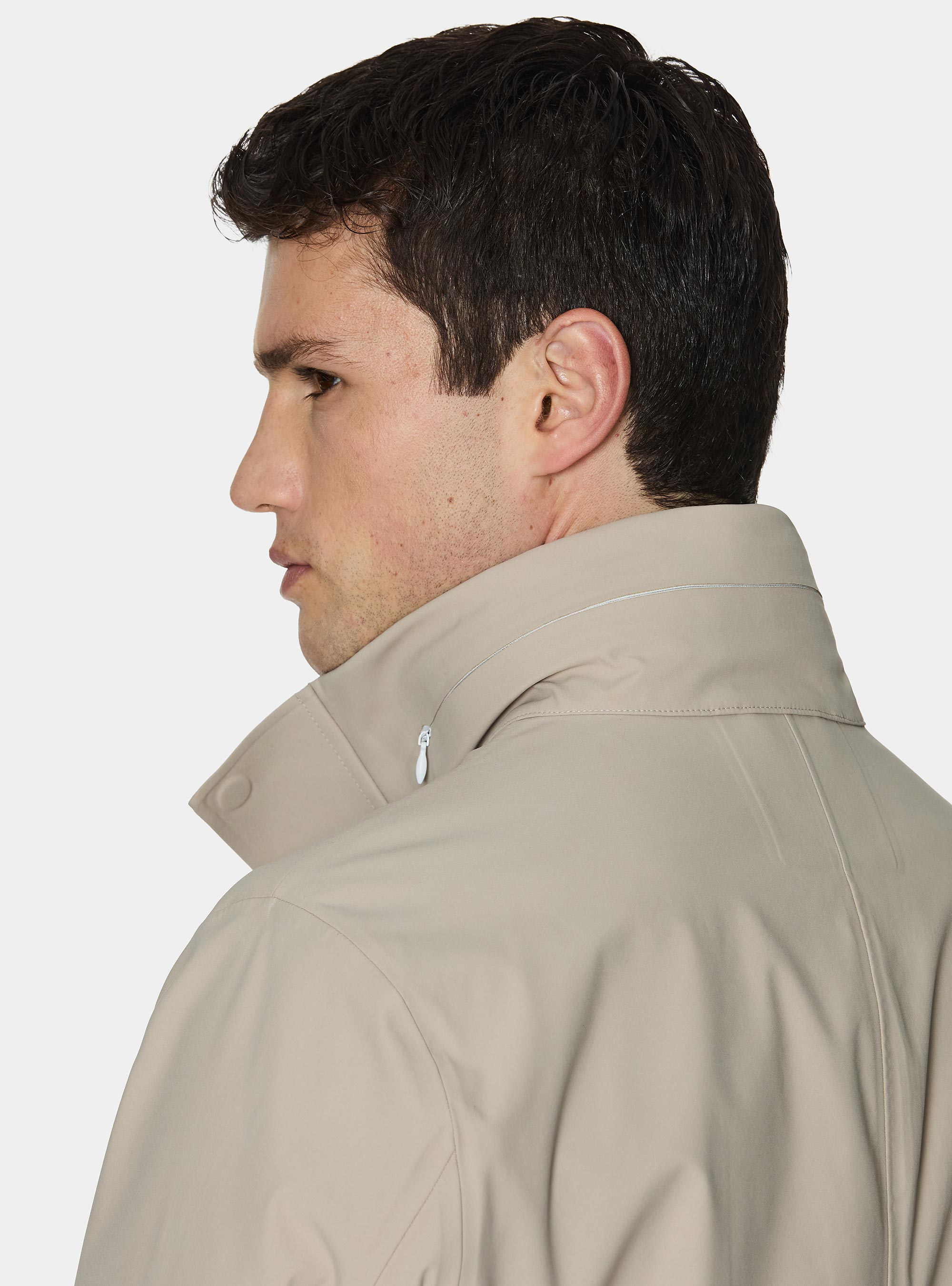 GT01 long jacket in technical fabric, ECRU