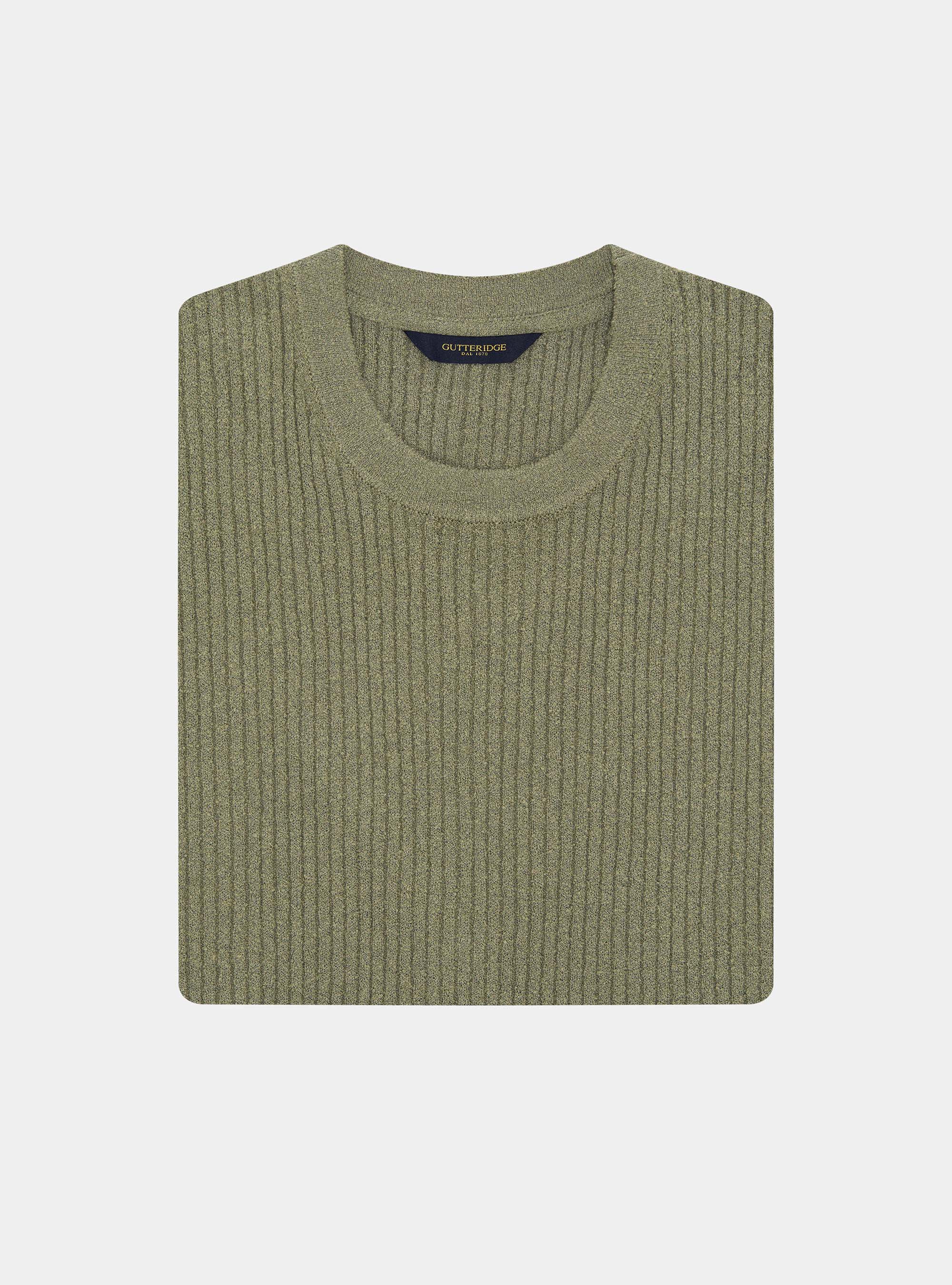 Crew neck in ribbed boucl&eacute; knit, SALVIA 0602C