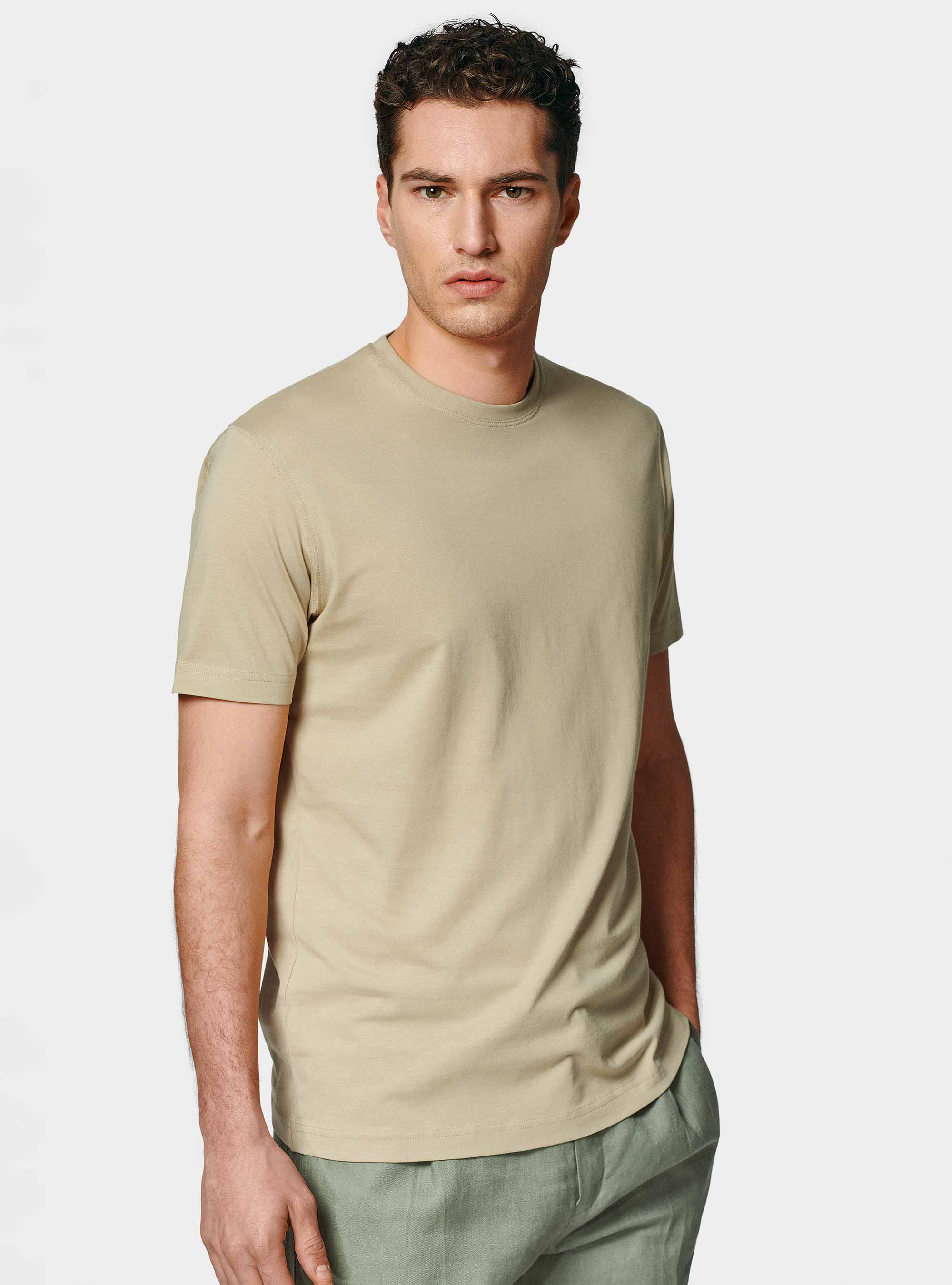 Half-sleeve T-shirt in Supima cotton, SAND