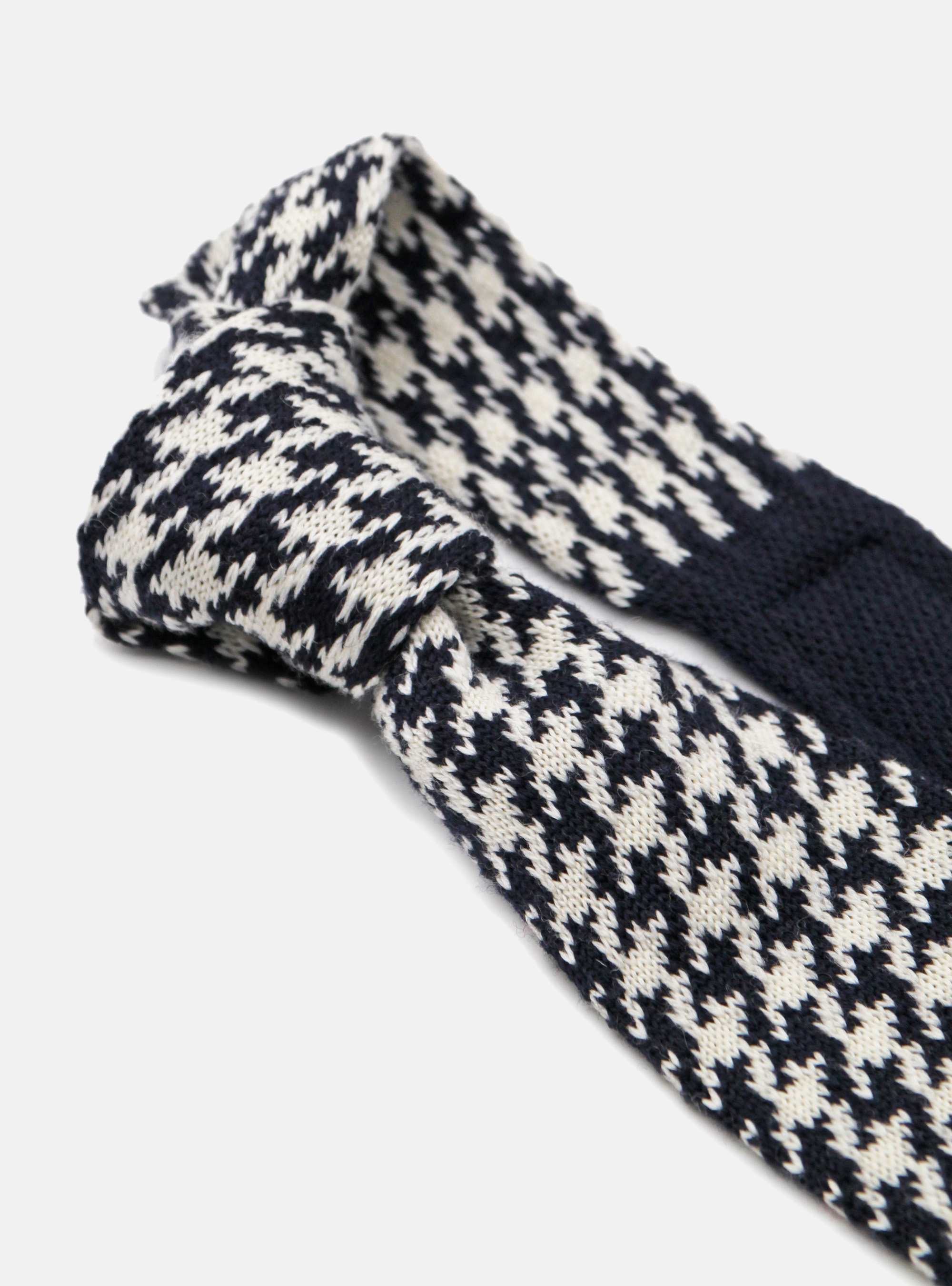 Pied de poule knitted wool tie, NAVY BLUE