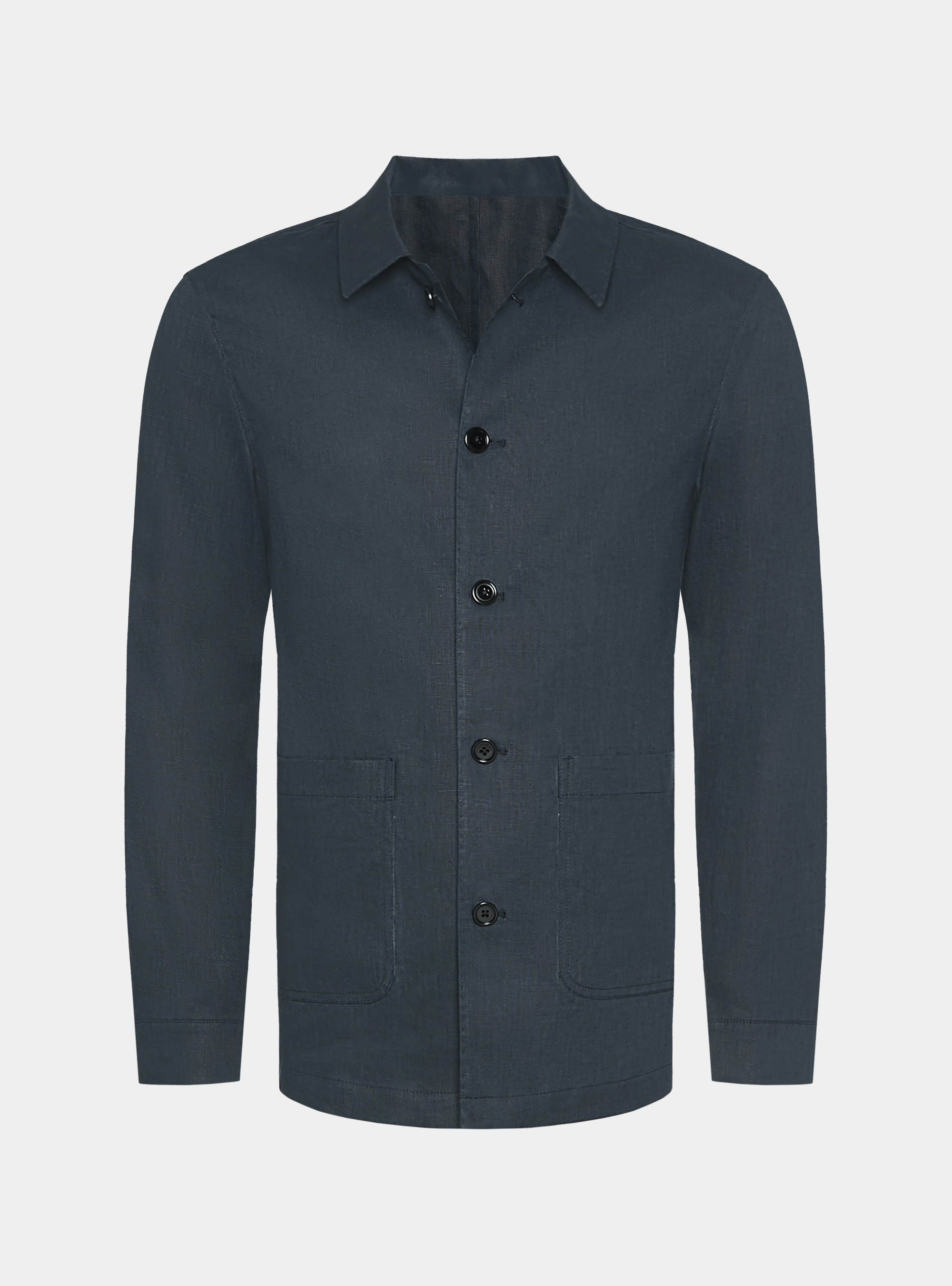 Giacca camicia in puro lino, BLU NAVY