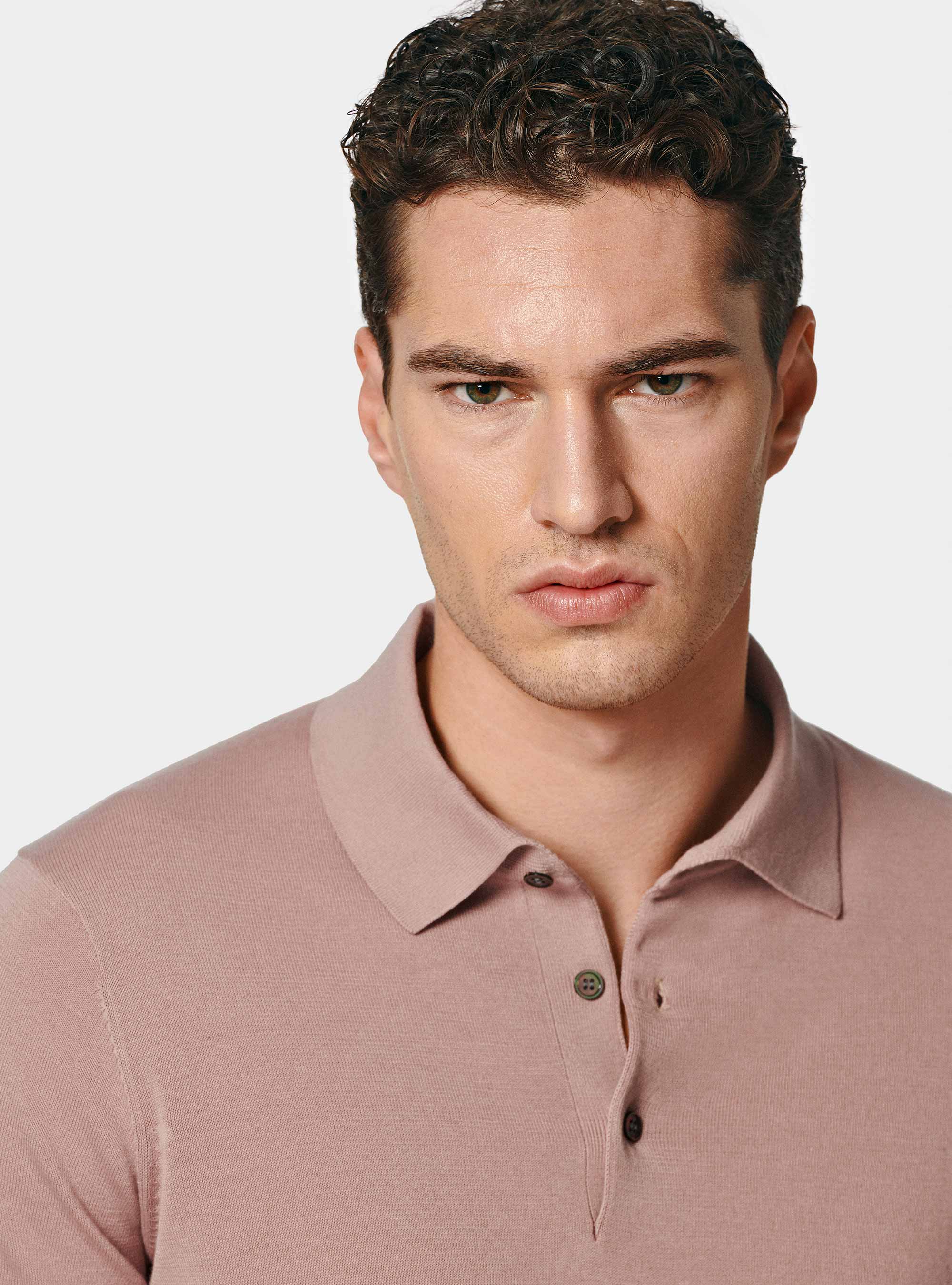 Extra-fine cotton knit polo shirt, 0441C ROSA SCURO