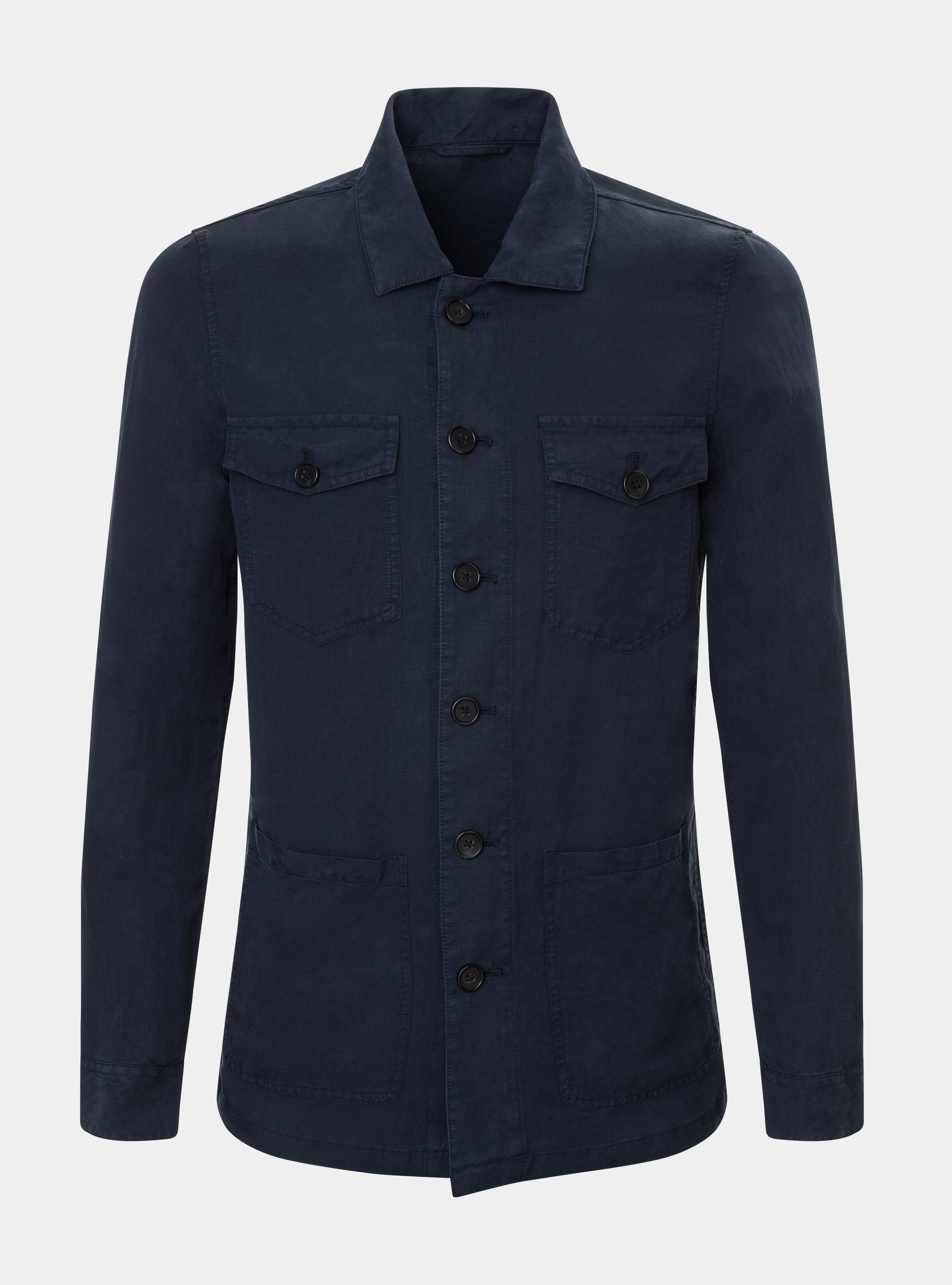 Linen blend shirt blazer, NAVY BLUE