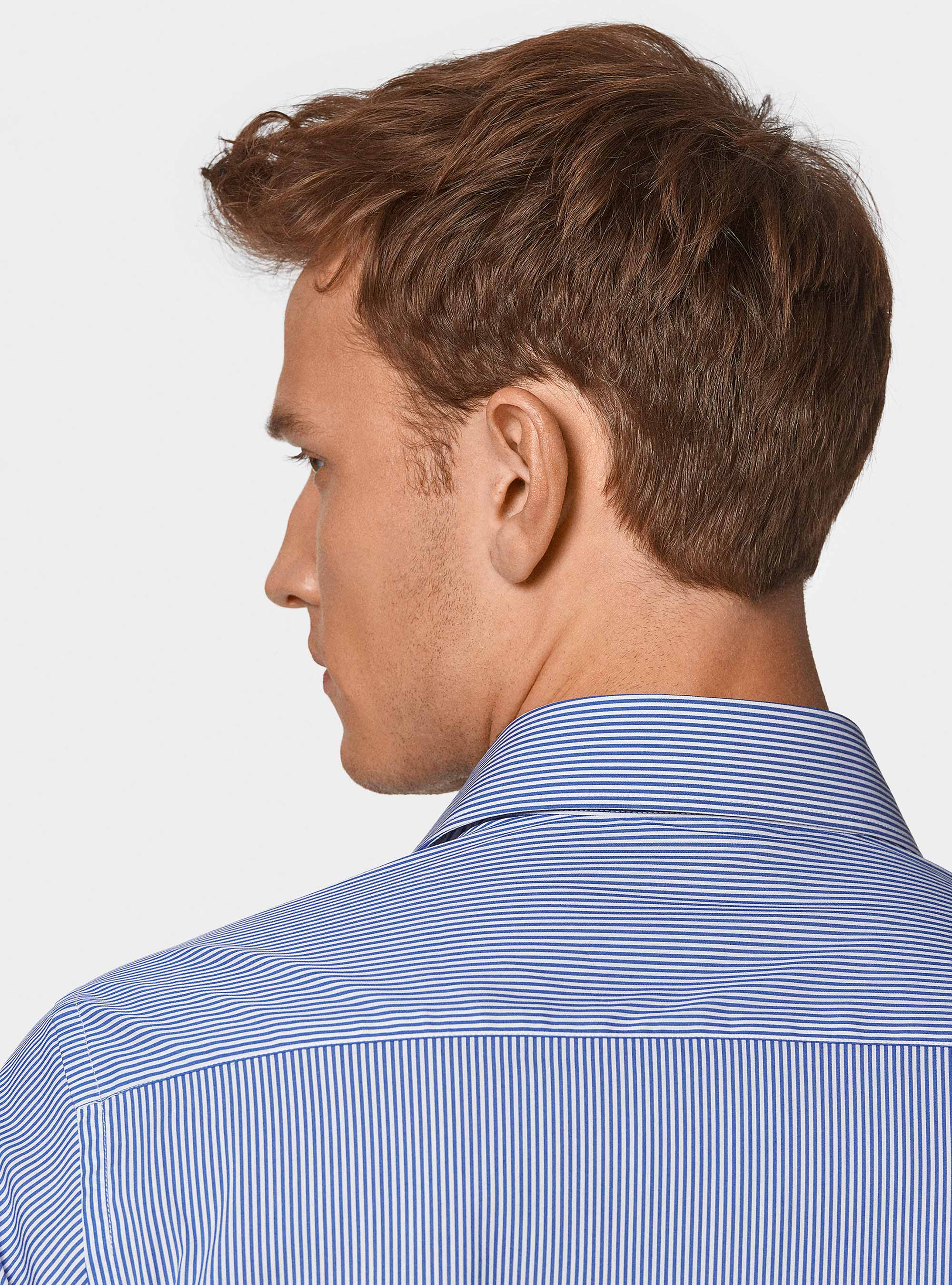Stretch poplin striped shirt, BLUE