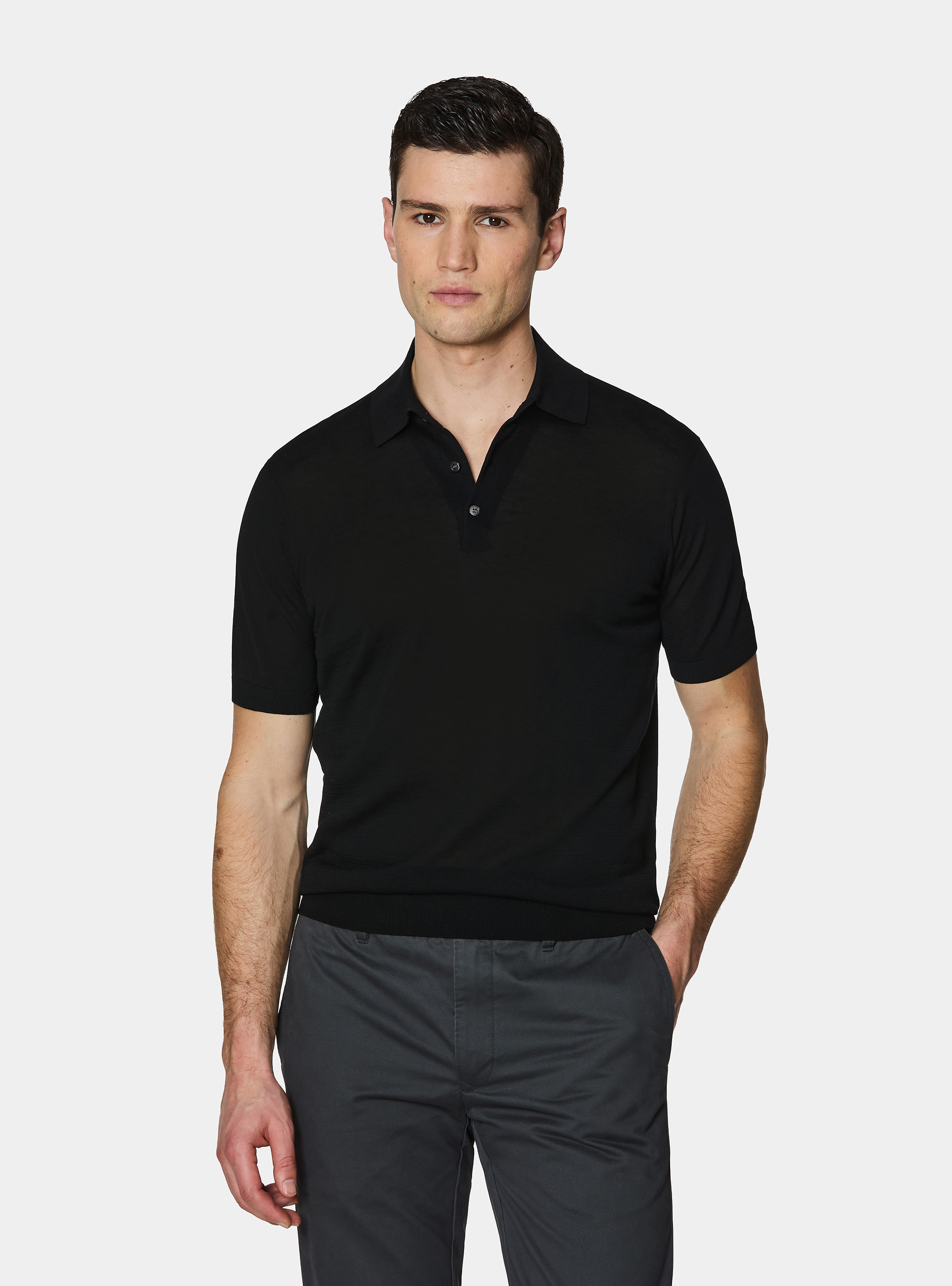 Cotton and silk polo shirt, BLACK