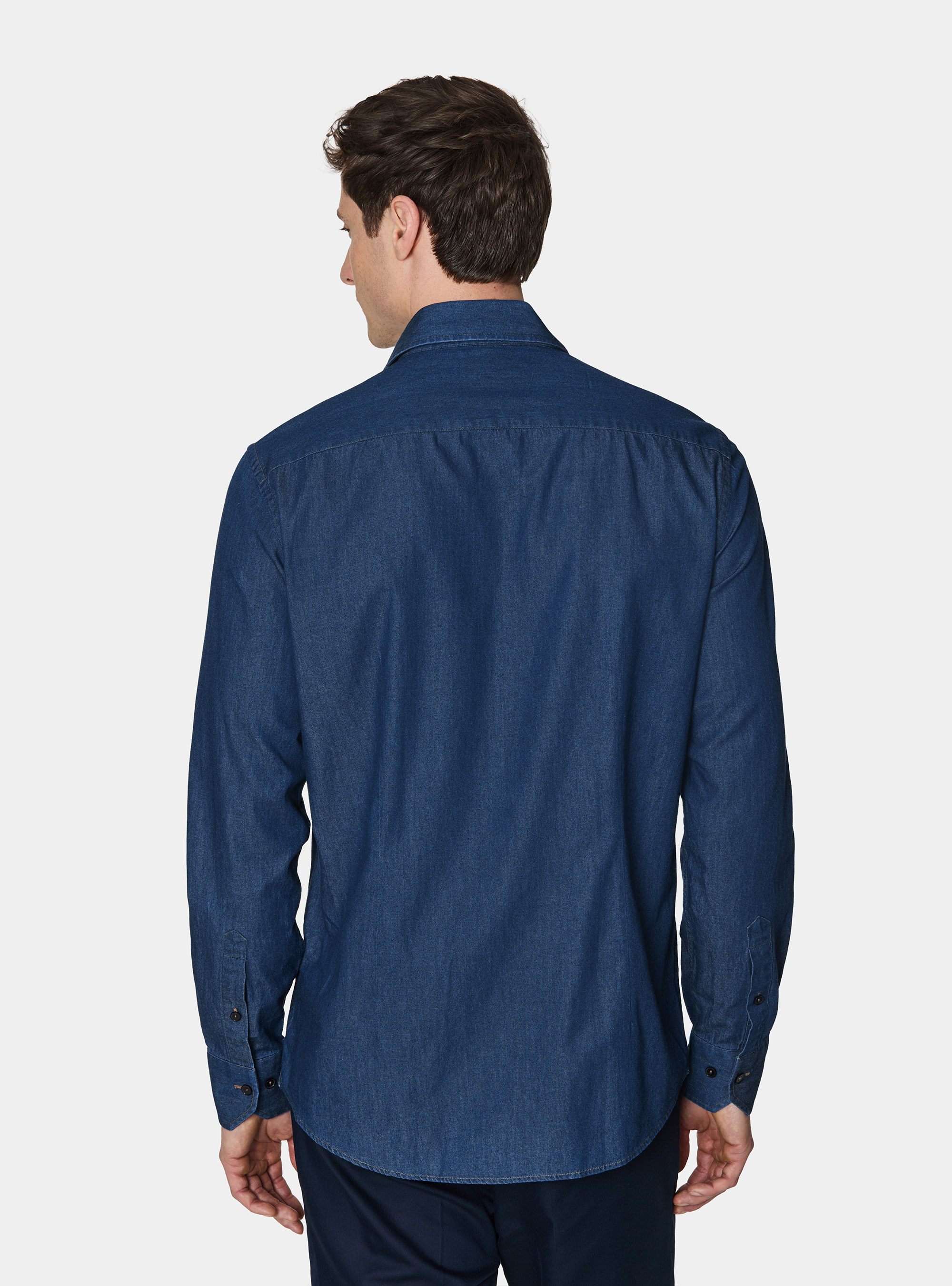 Chemise en denim de coton chambray, BLEU MARINE