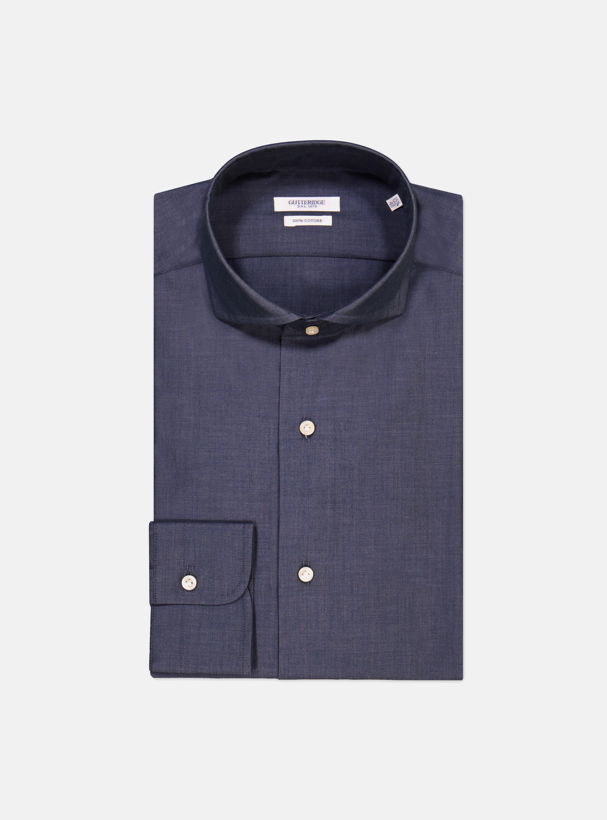 Camisa con cuello franc&egrave;s en algod&ograve;n, AZUL MARINO