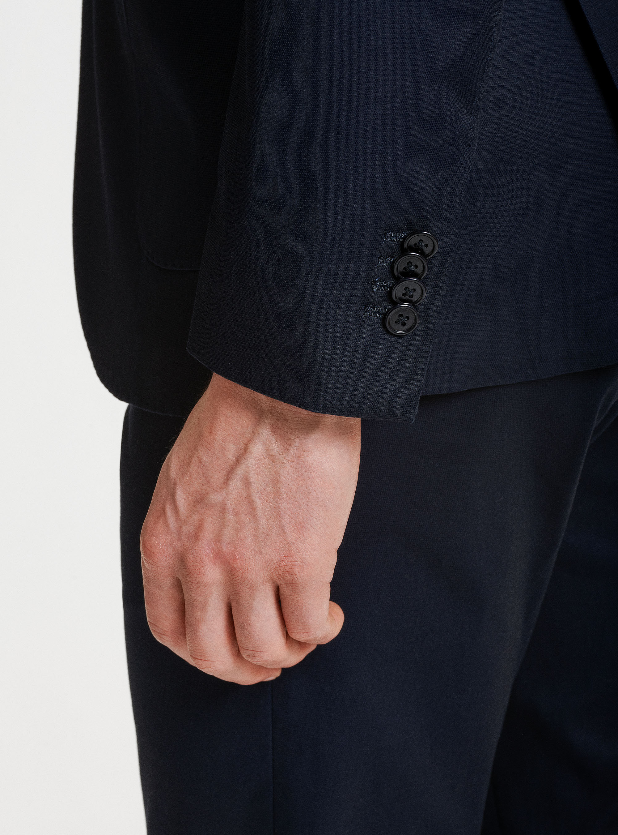Veste de costume en coton blind&eacute;, BLEU MARINE