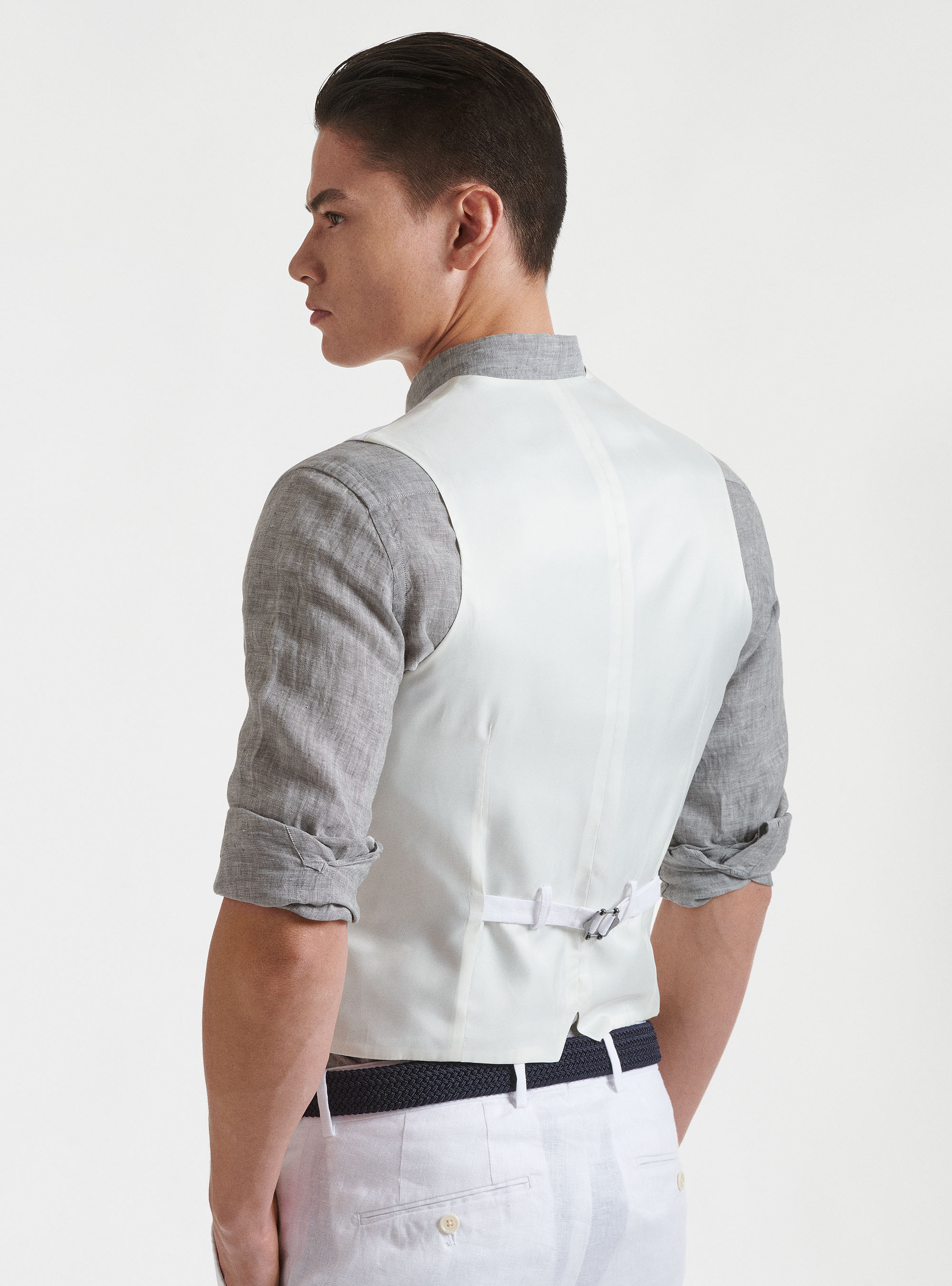 Pure linen single-breasted waistcoat with lapels, WHITE