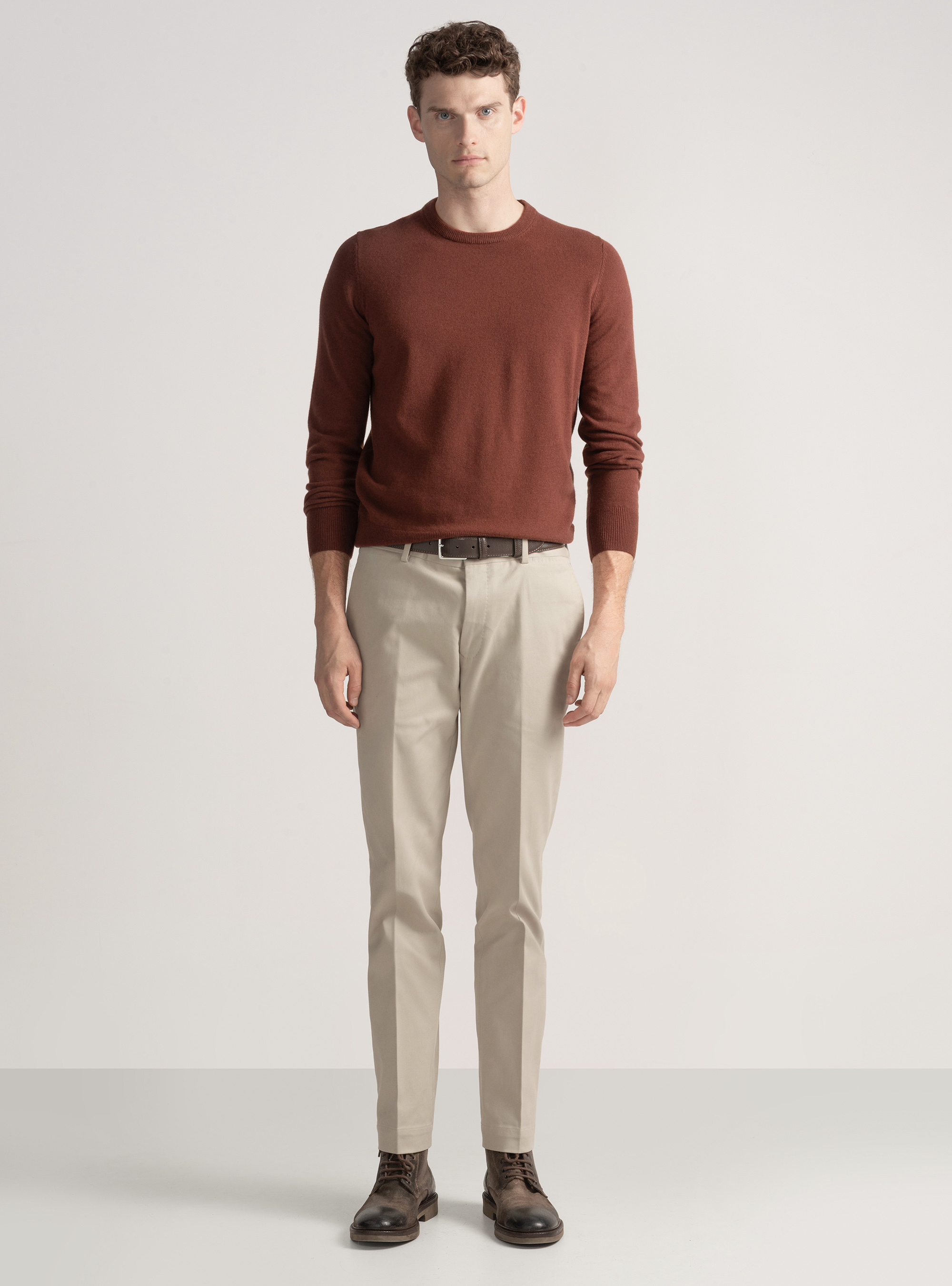 Maglia girocollo in lana lambswool e cashmere, 0396C MATTONE