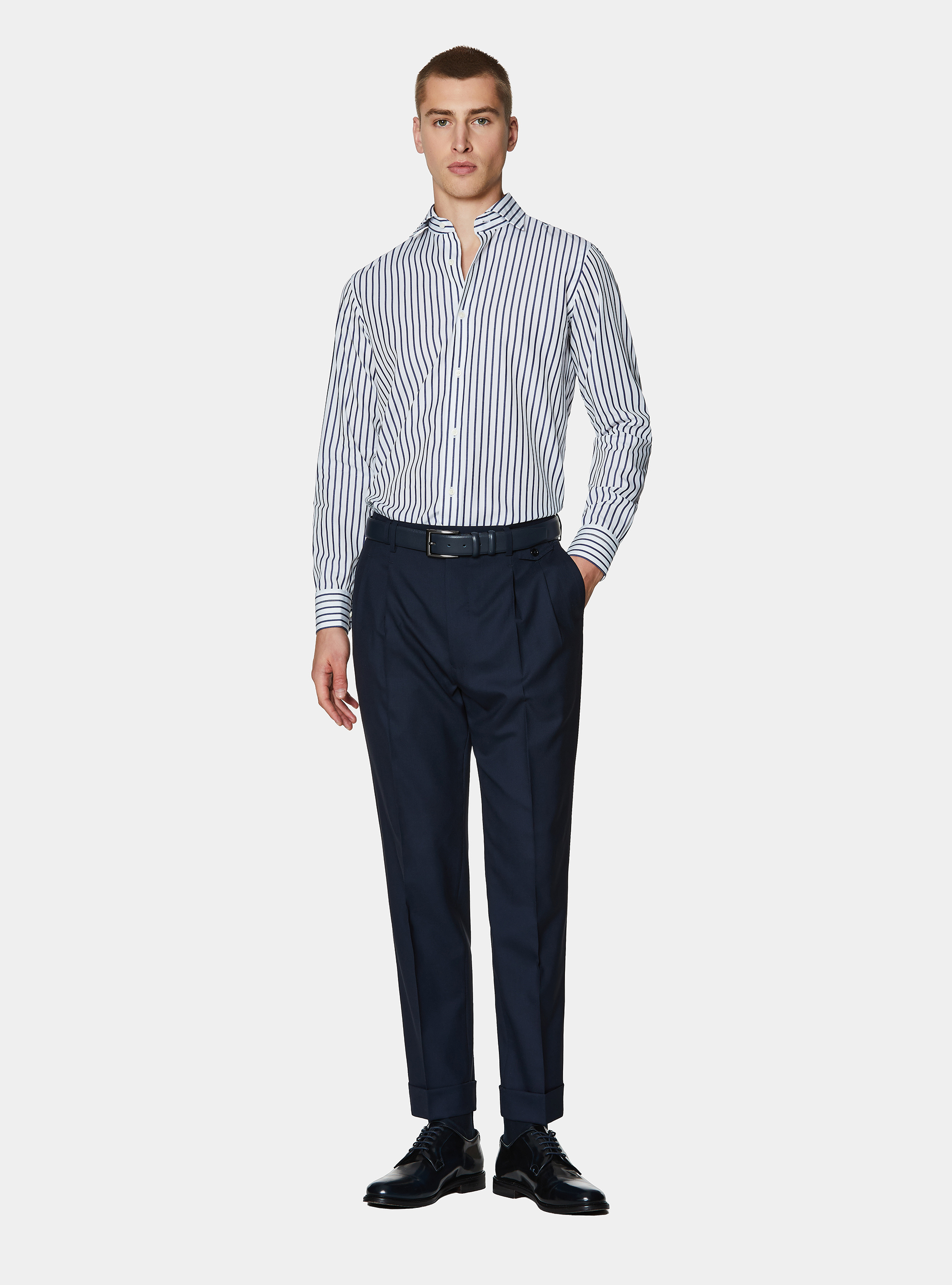 Striped cotton poplin shirt, WHITE