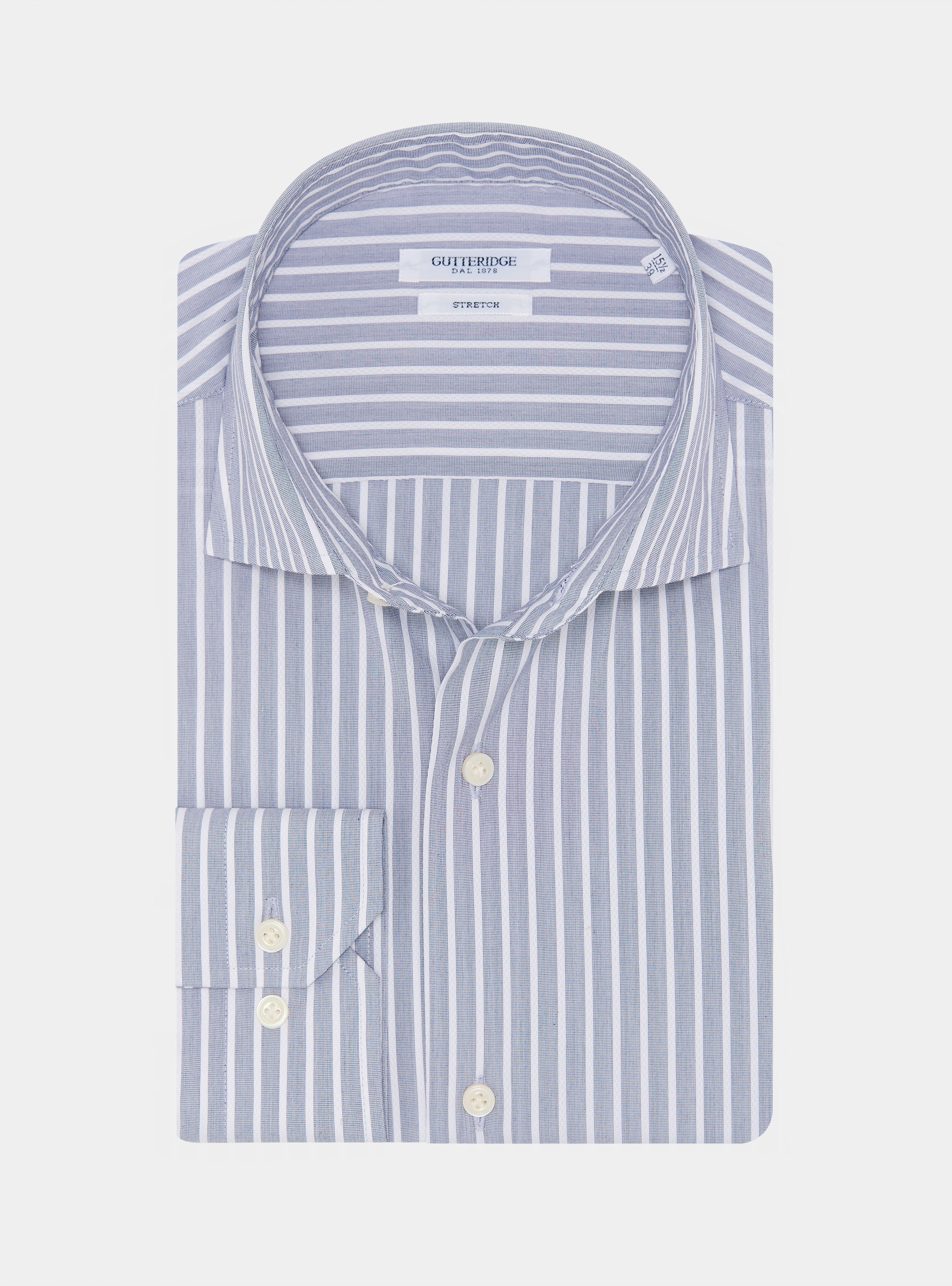 Camicia rigata in misto cotone stretch, BLU