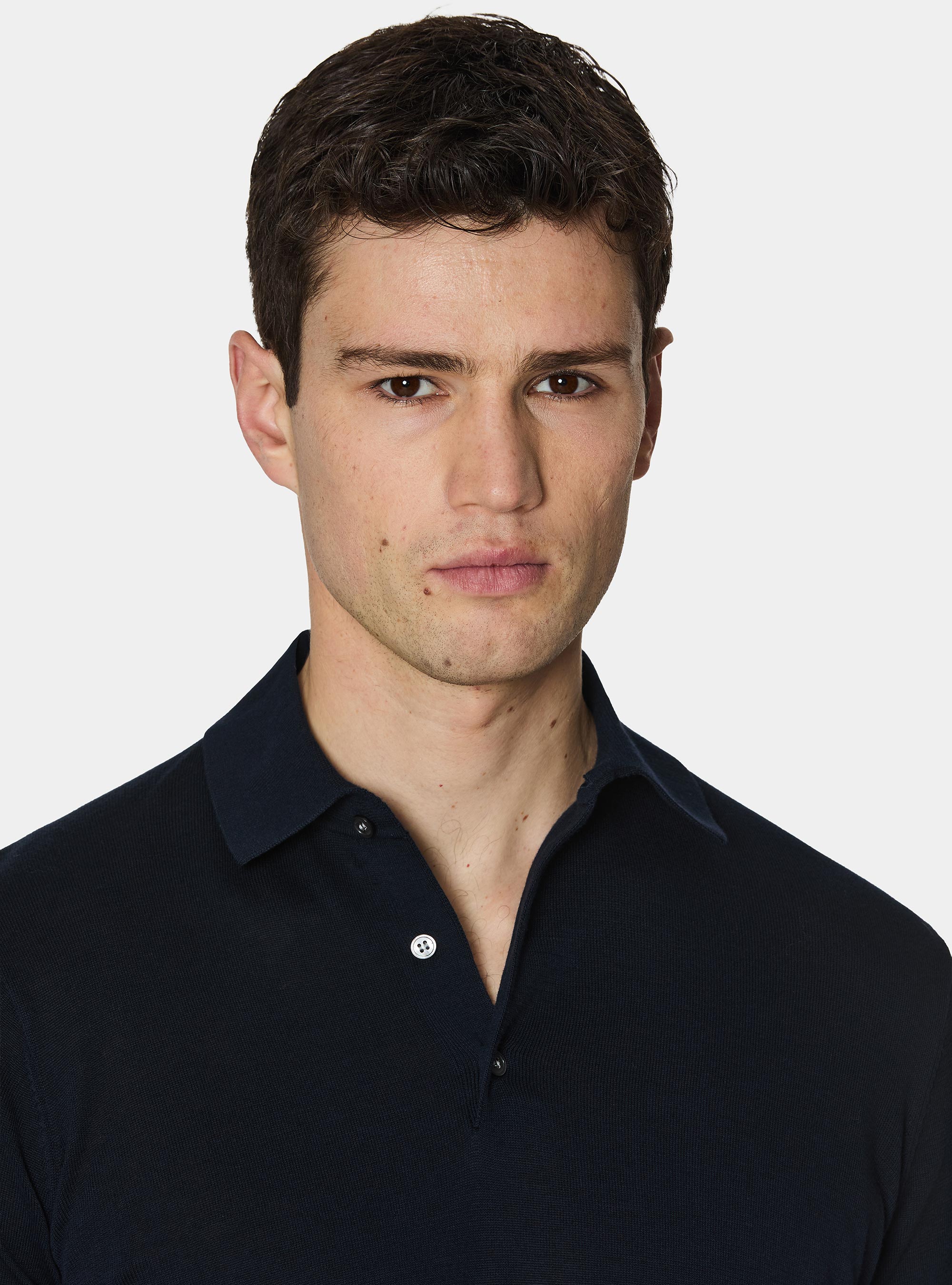 Polo en tricot de coton extra-fin, BLEU MARINE